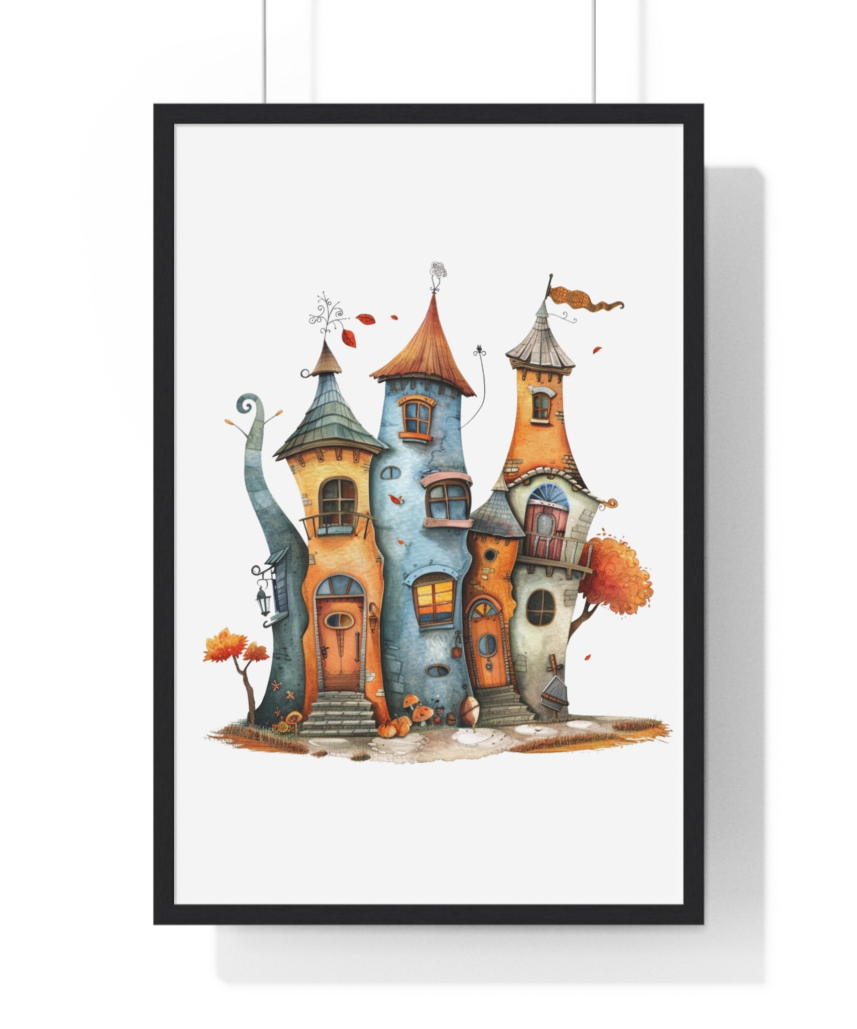 Whimsical Autumn Townhouses – Wooden Framed Wall Art
