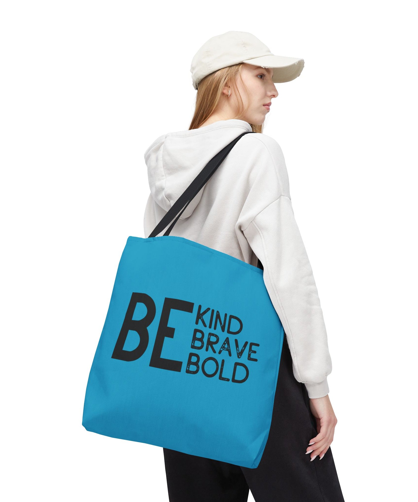 Inspirational Tote Bag - Be Kind Brave Bold - Eco-Friendly Carryall - Turquoise
