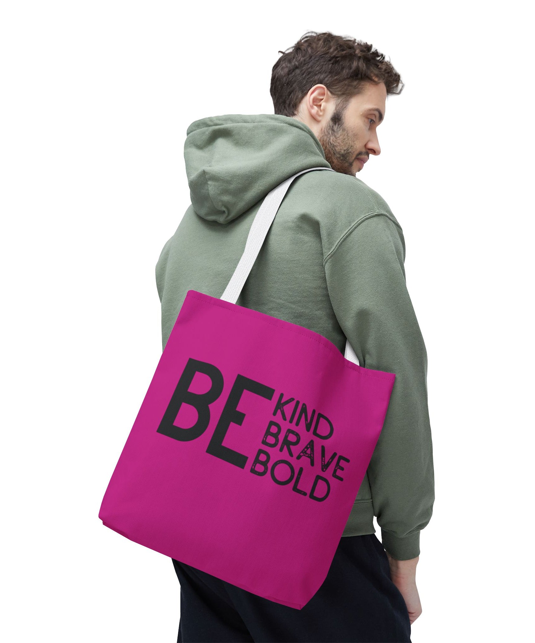 Inspirational Tote Bag - Be Kind Brave Bold - Eco-Friendly Carryall - Dark Pink