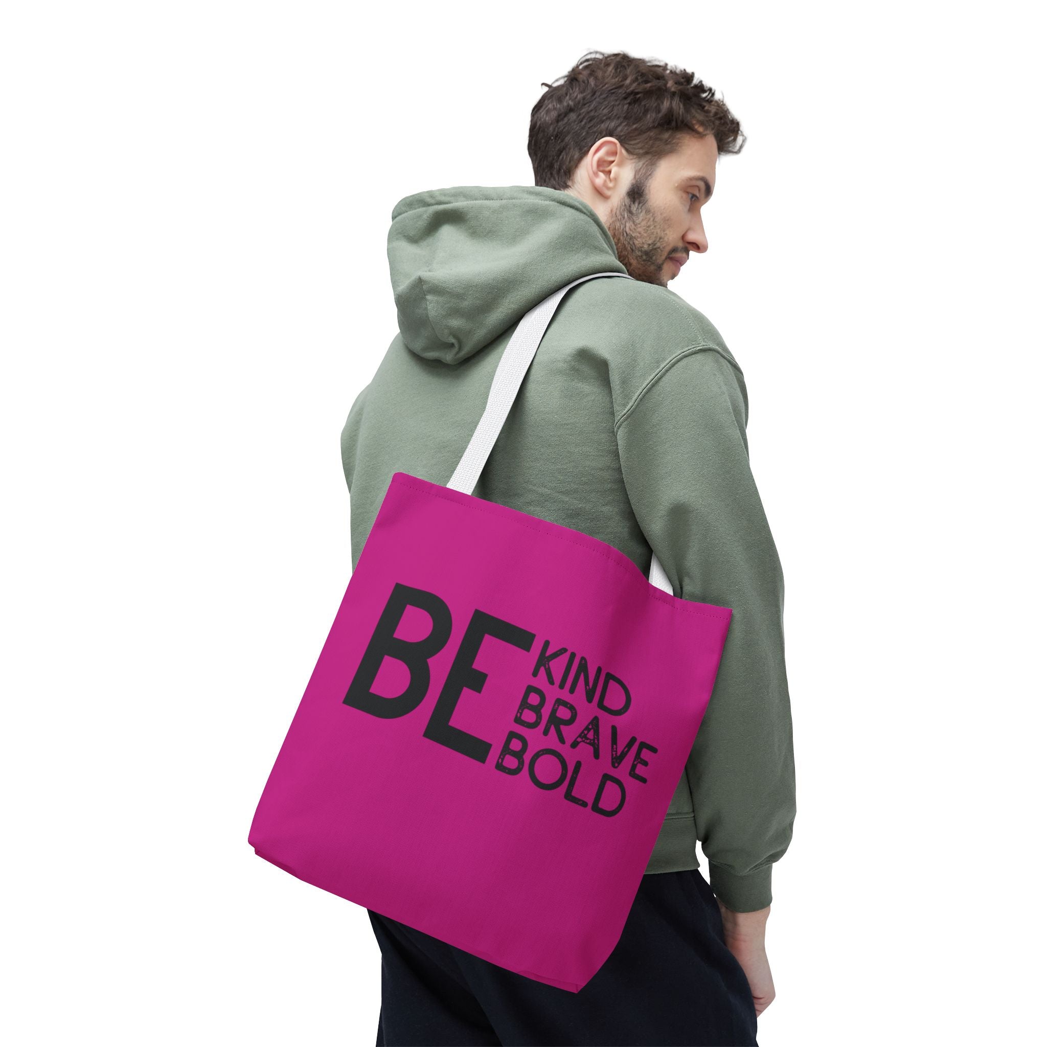 Inspirational Tote Bag - Be Kind Brave Bold - Eco-Friendly Carryall - Dark Pink