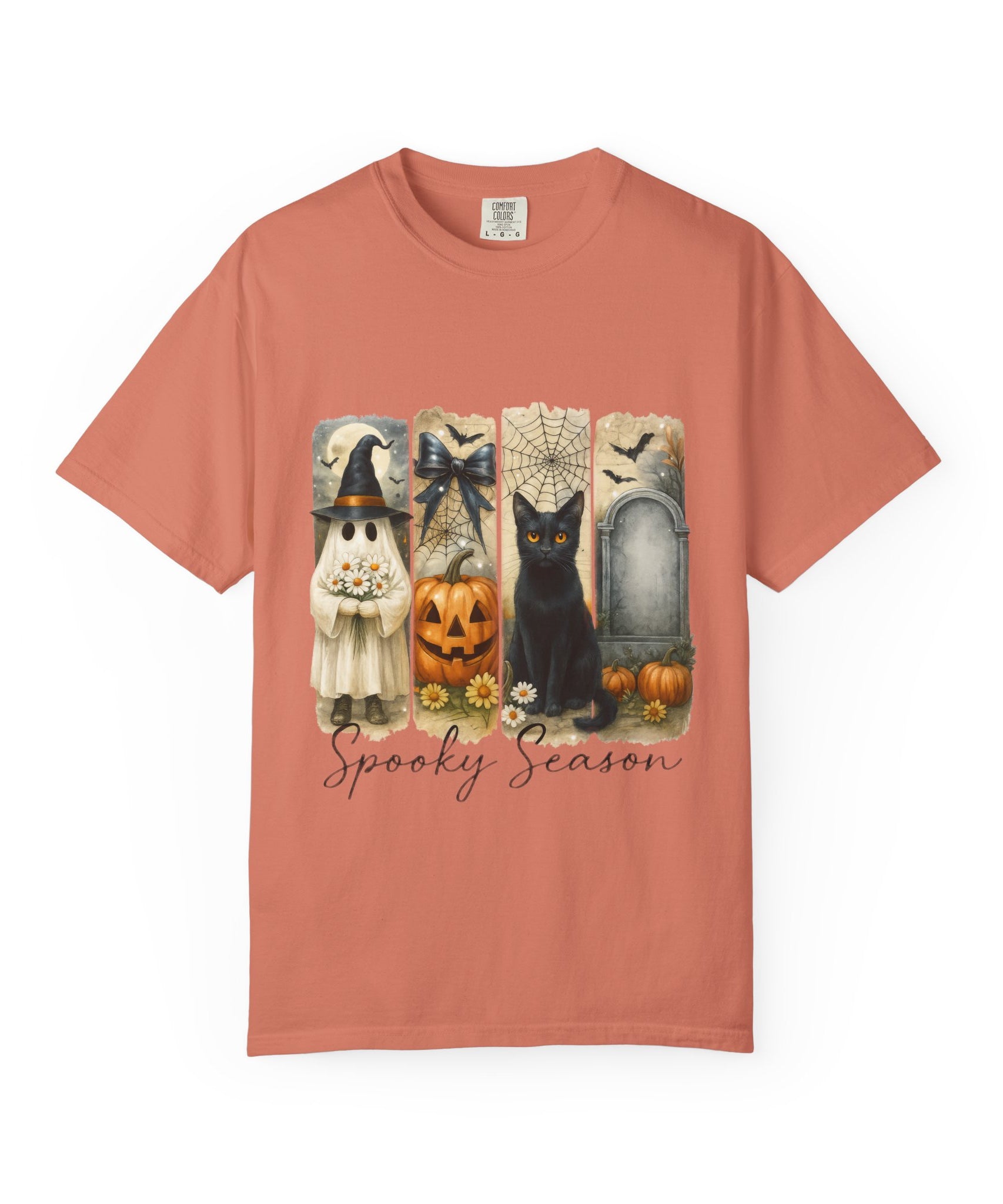 Spooky Season Halloween Unisex T-Shirt – Ghost, Black Cat & Pumpkin Design - Gallory Hive