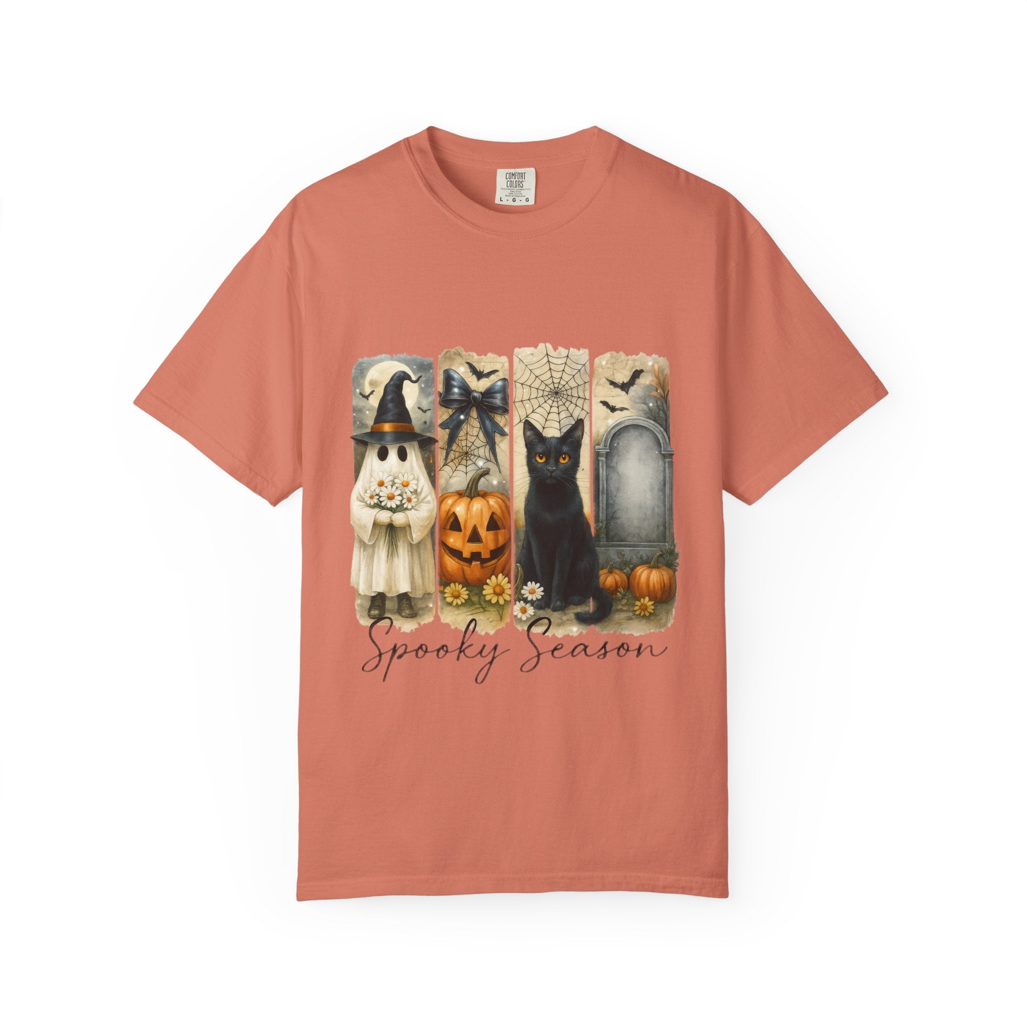 Spooky Season Halloween Unisex T-Shirt – Ghost, Black Cat & Pumpkin Design - Gallory Hive