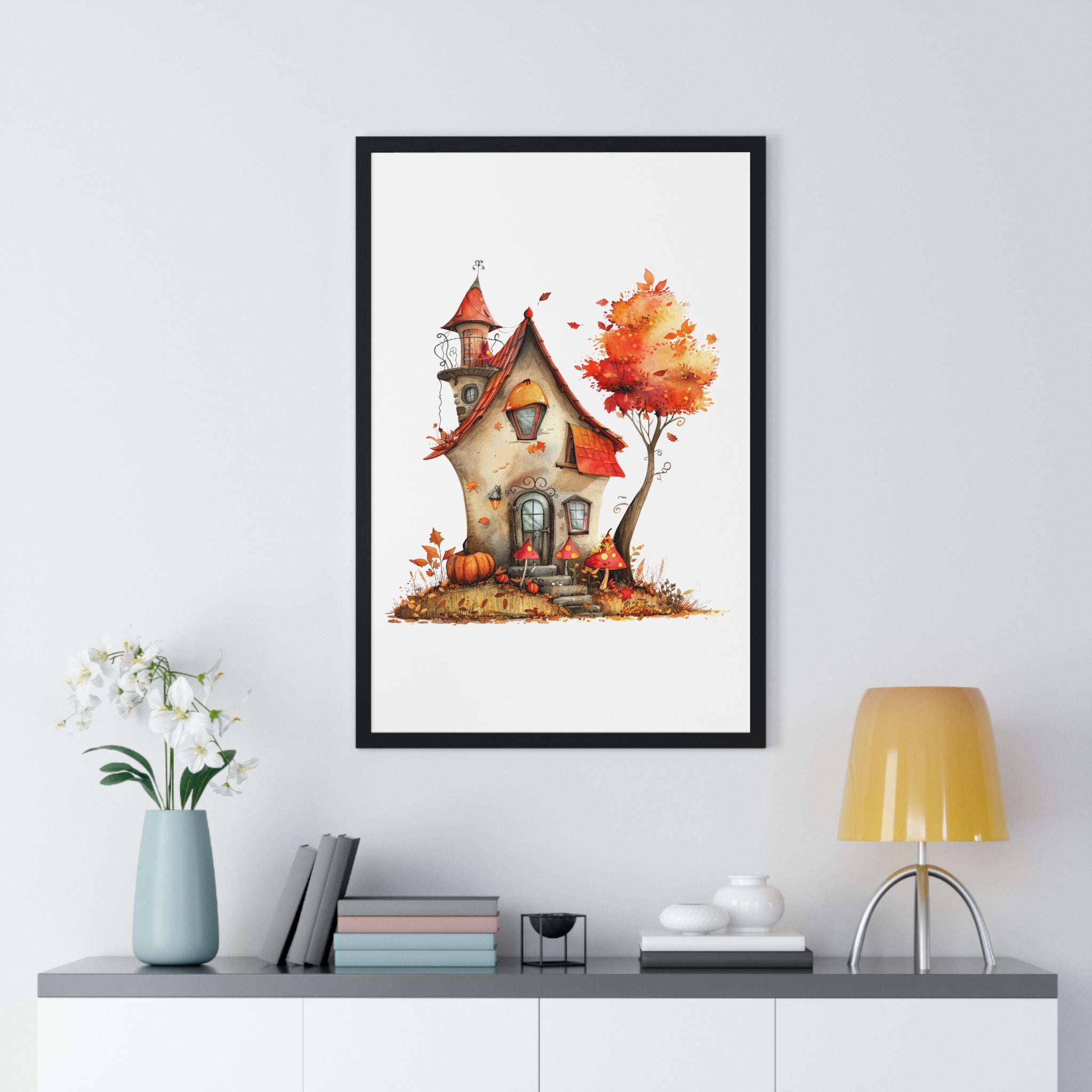 Fairy Tale Pumpkin Cottage – Wooden Framed Autumn Wall Art