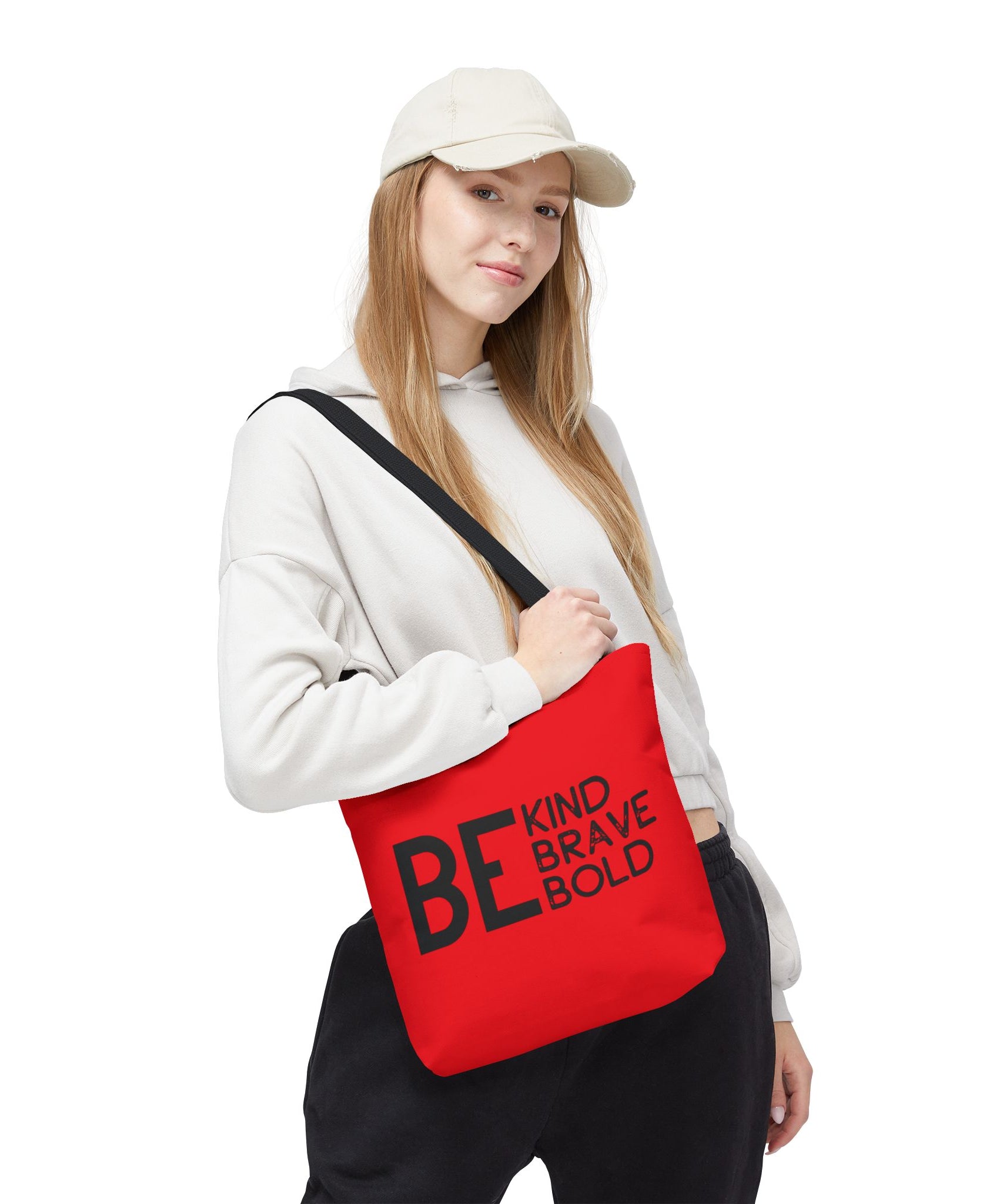 Inspirational Tote Bag - Be Kind Brave Bold - Eco-Friendly Carryall - Red