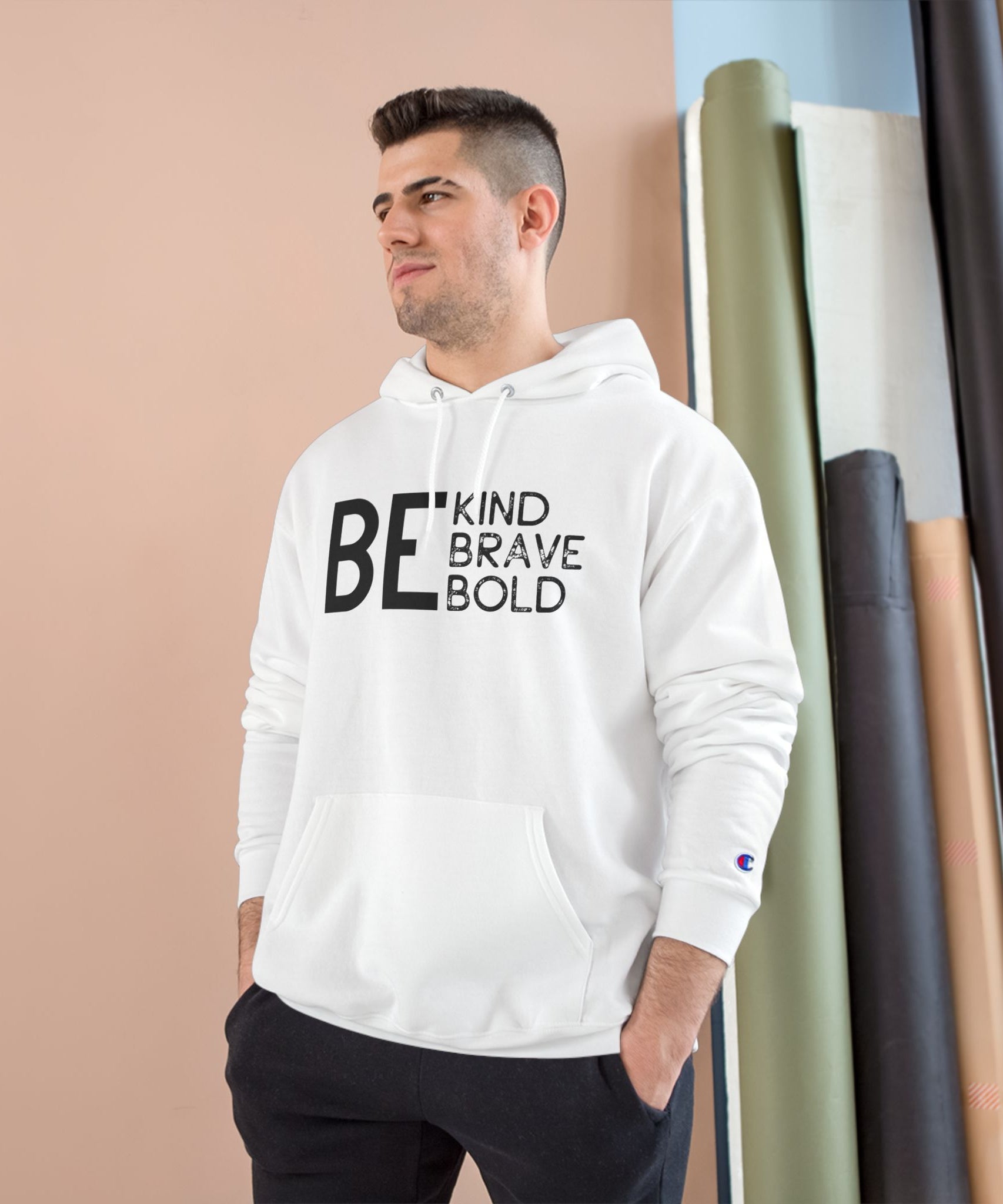 Champion Hoodie - Bold Minimalist Hand Sign Print