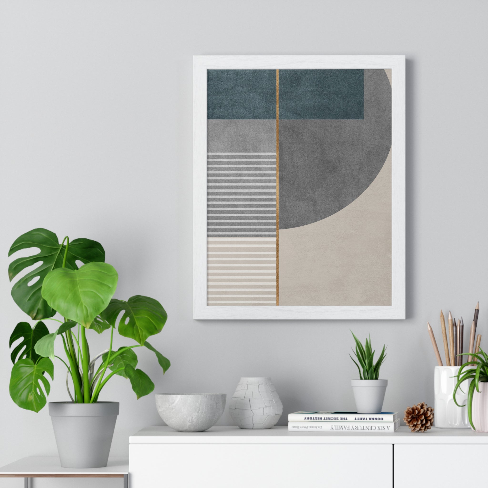 Premium Wooden Framed Poster - Geometric Leaf Abstract Design