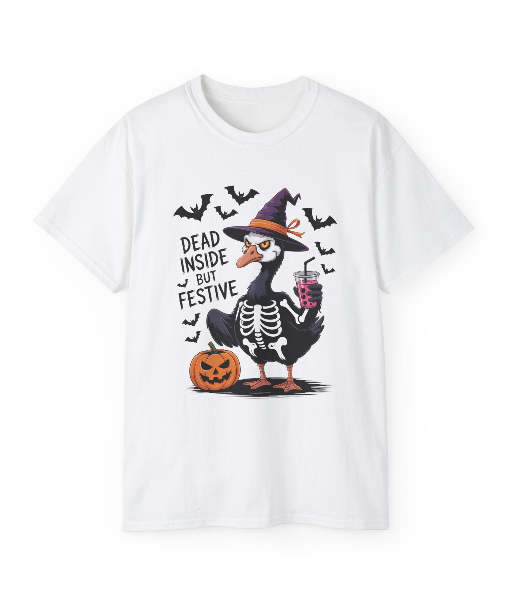 Halloween Skeleton Goose Tee - Festive T-Shirt