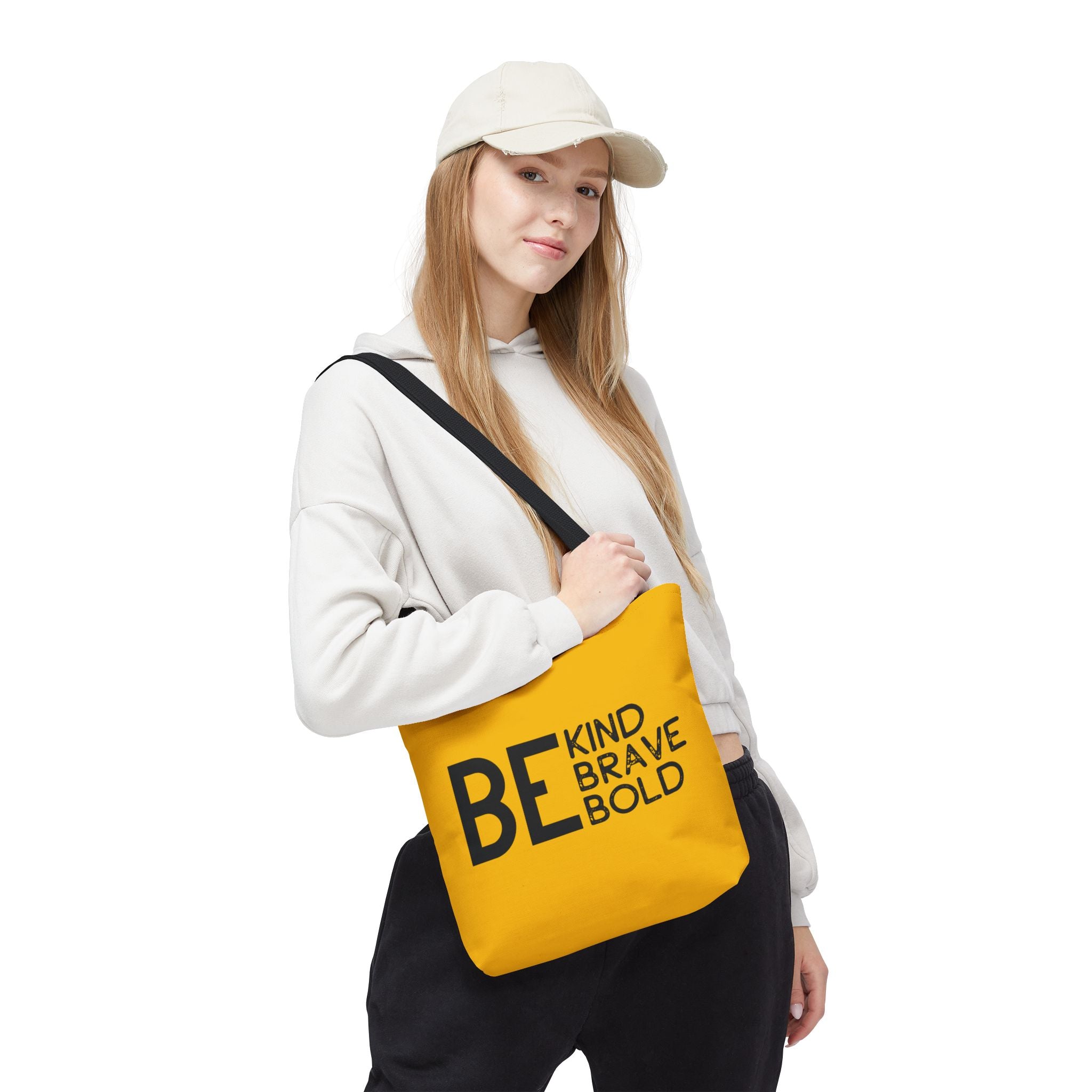 Inspirational Tote Bag - Be Kind Brave Bold - Eco-Friendly Carryall - Yellow
