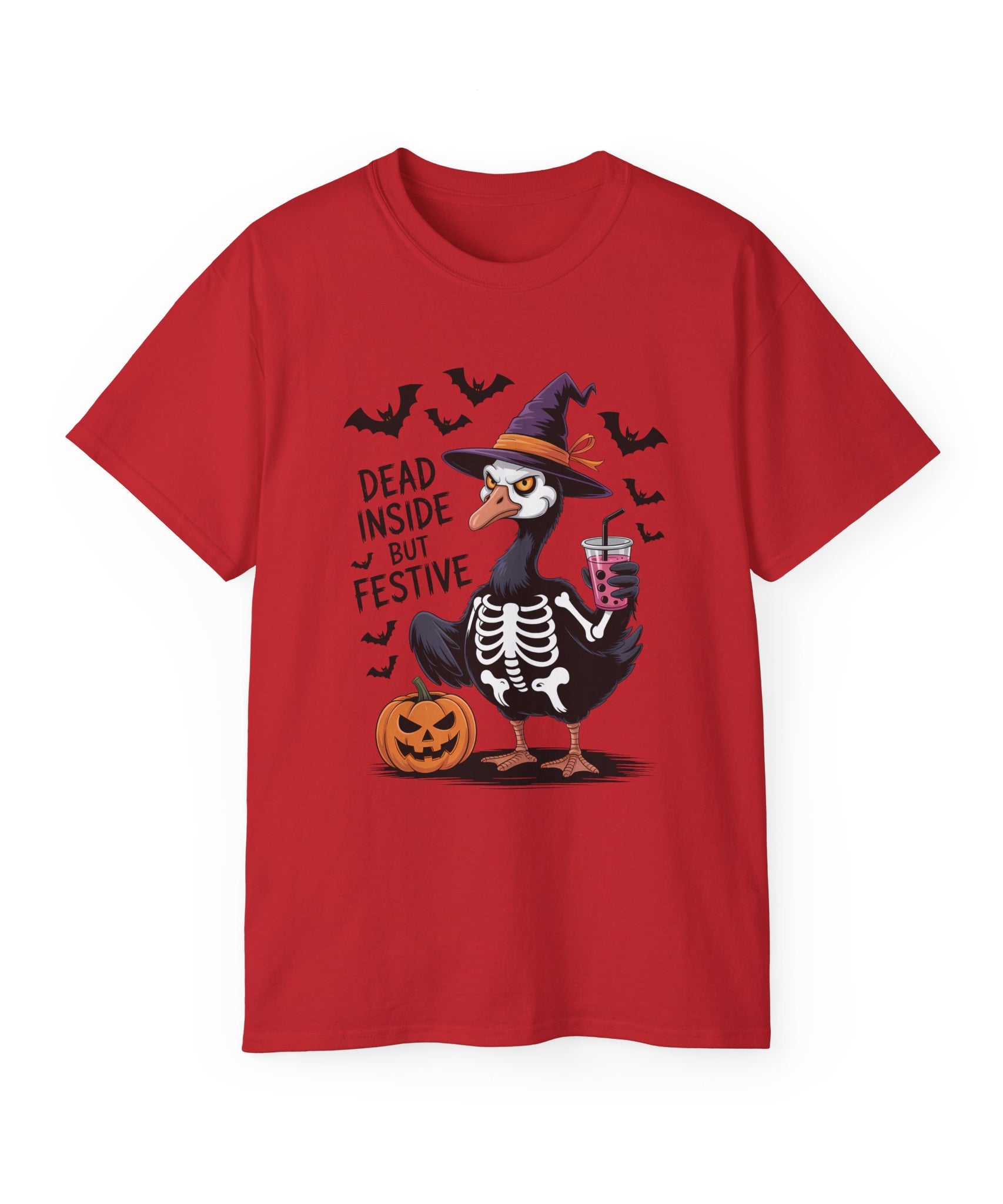 Halloween Skeleton Goose Tee - Festive T-Shirt