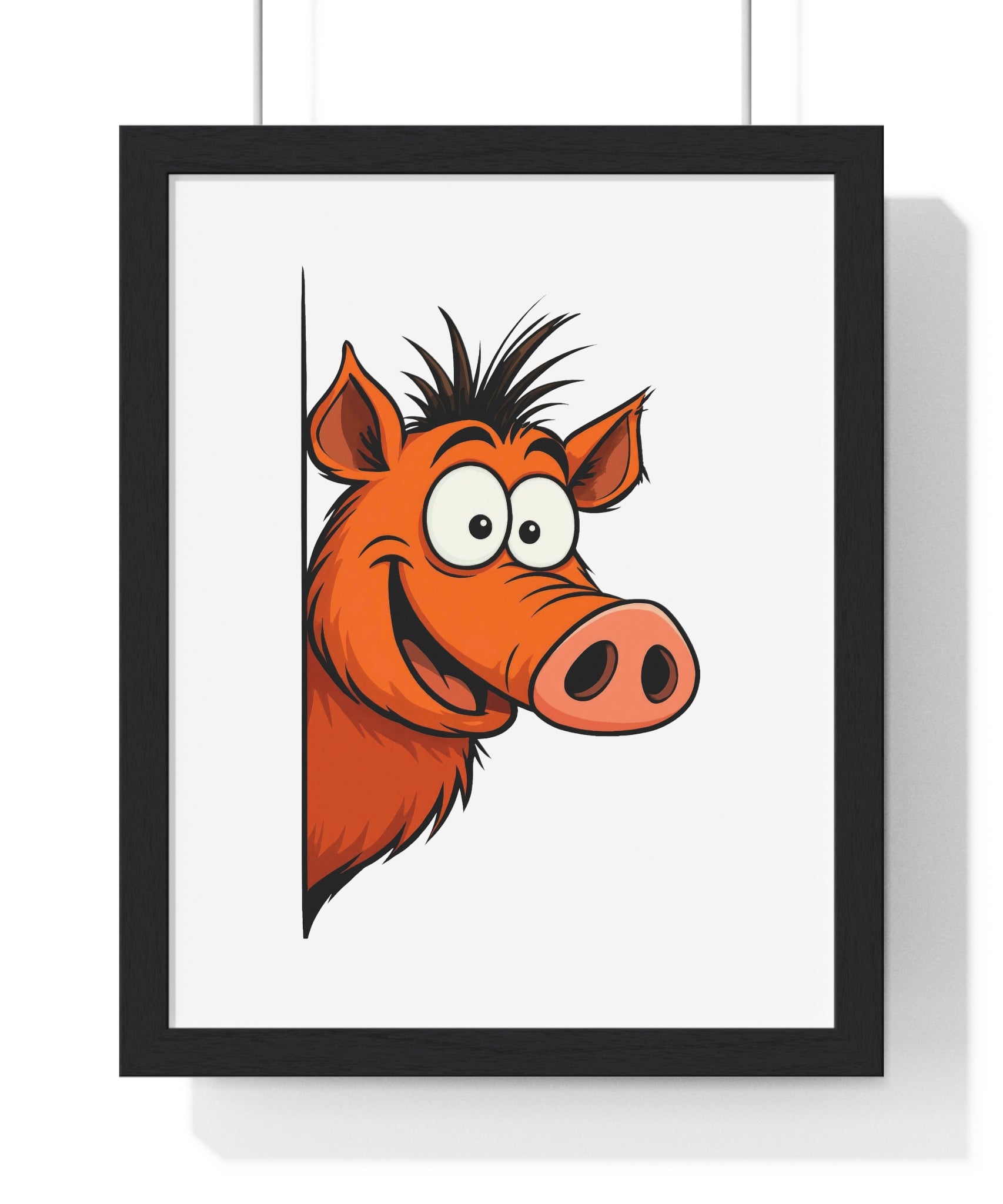 Wooden Frame Wall Decor with Goofy Boar Print
