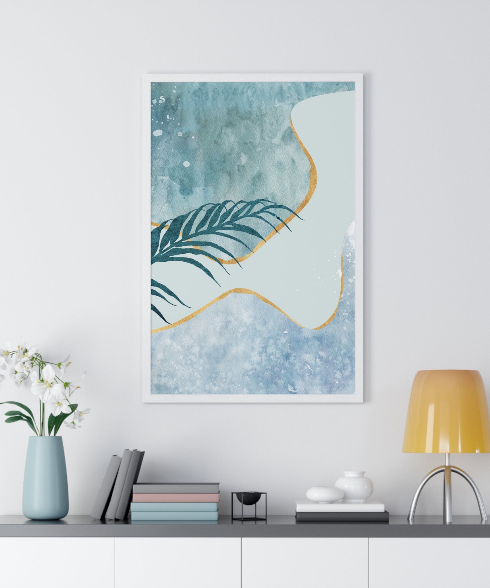 Abstract Leaf Prints on Wooden Frame – Modern Wall Art
