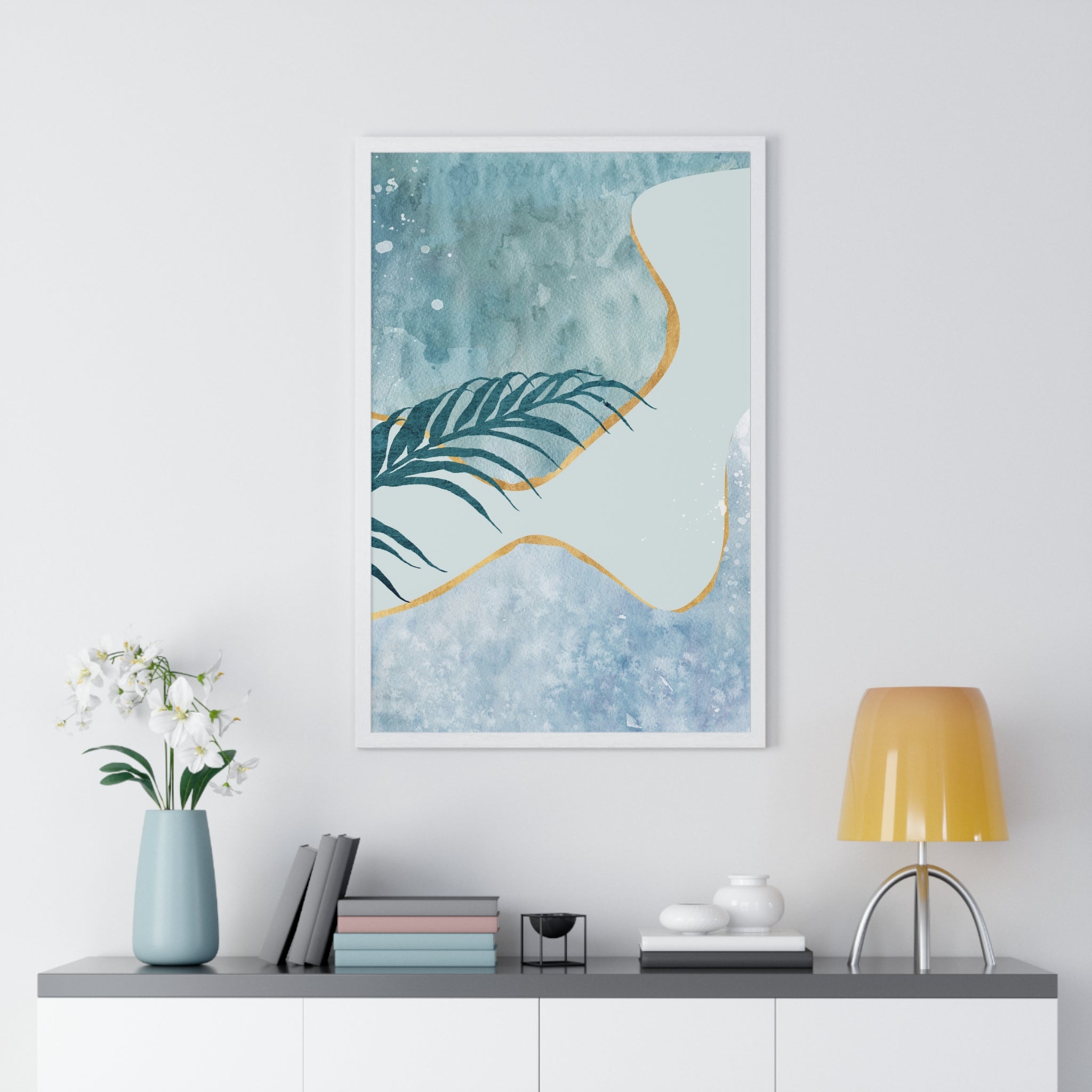 Abstract Leaf Prints on Wooden Frame – Modern Wall Art