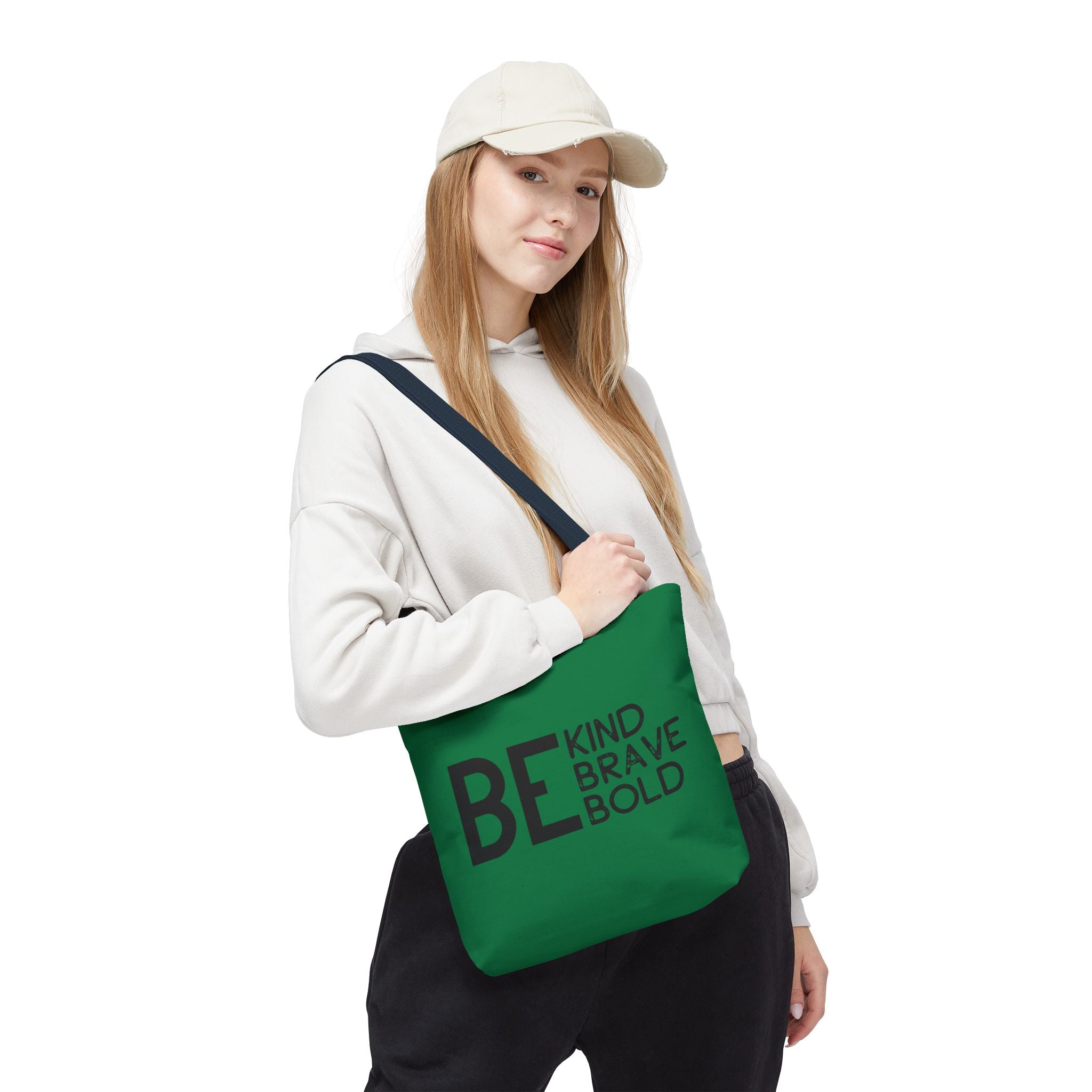 Inspirational Tote Bag - Be Kind Brave Bold - Eco-Friendly Carryall - Dark Green
