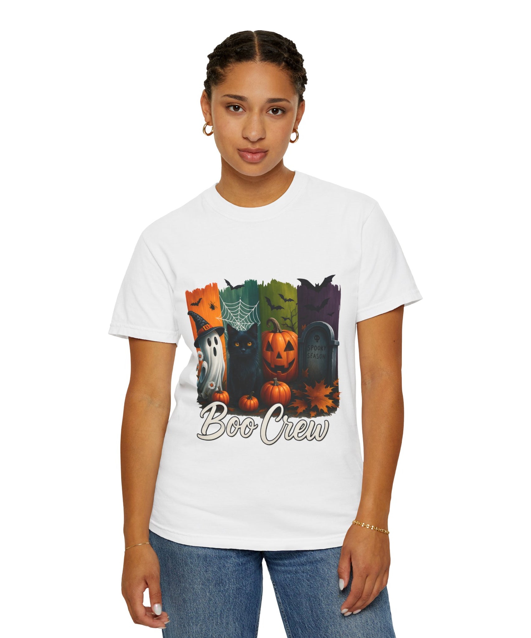 Boo Crew Halloween Unisex T-Shirt – Cute Ghost, Black Cat, Pumpkin & Tombstone Design - Gallory Hive