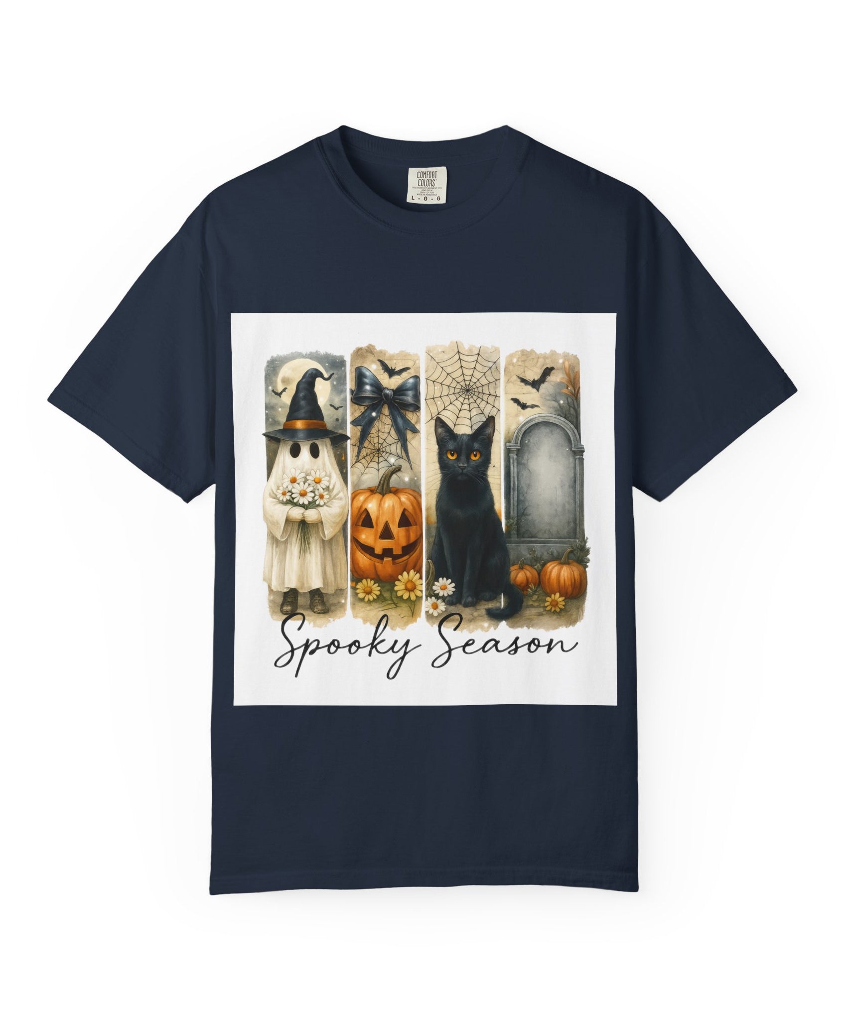Spooky Season Halloween Unisex T-Shirt – Ghost, Black Cat & Pumpkin Design - Gallory Hive