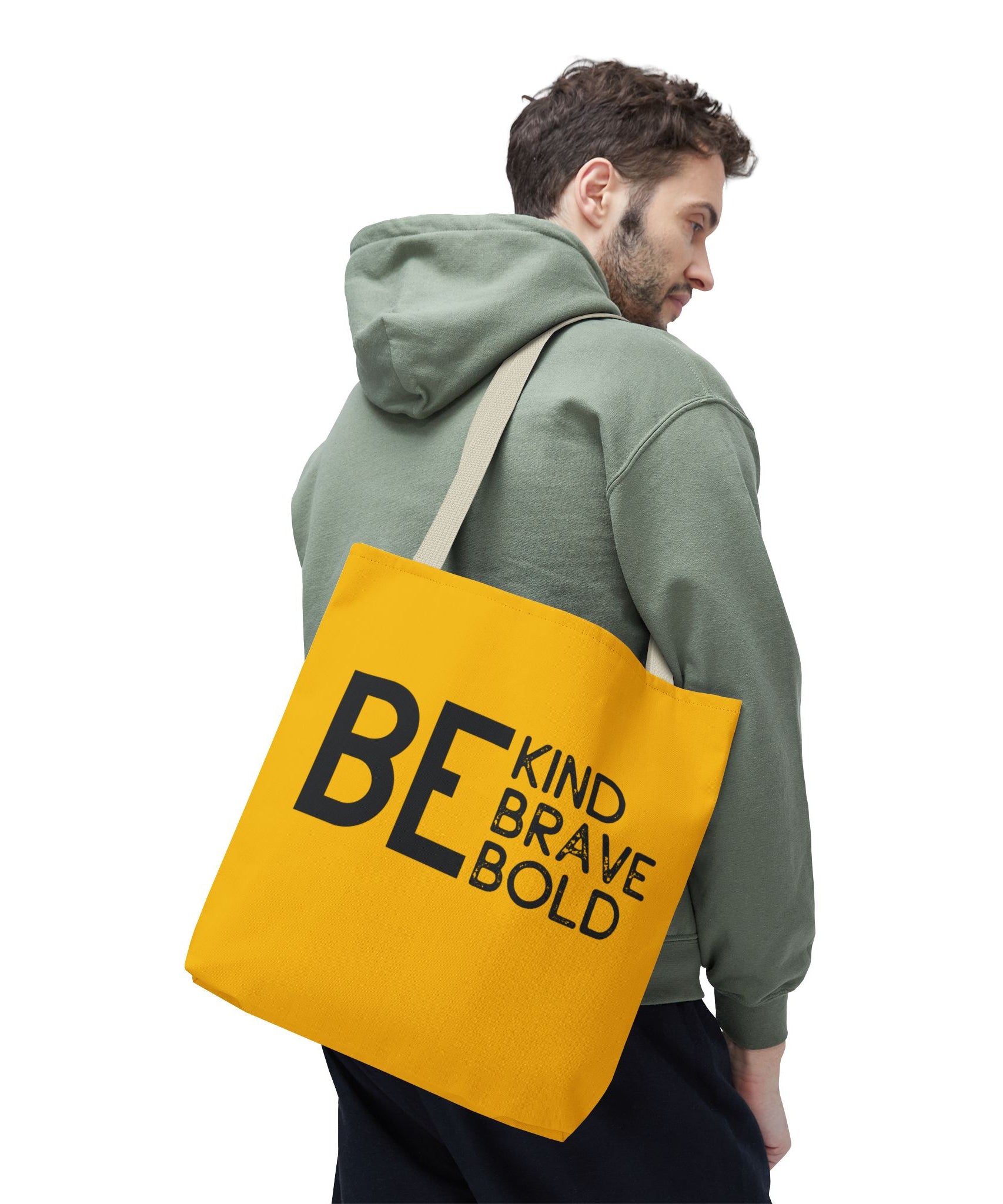 Inspirational Tote Bag - Be Kind Brave Bold - Eco-Friendly Carryall - Yellow