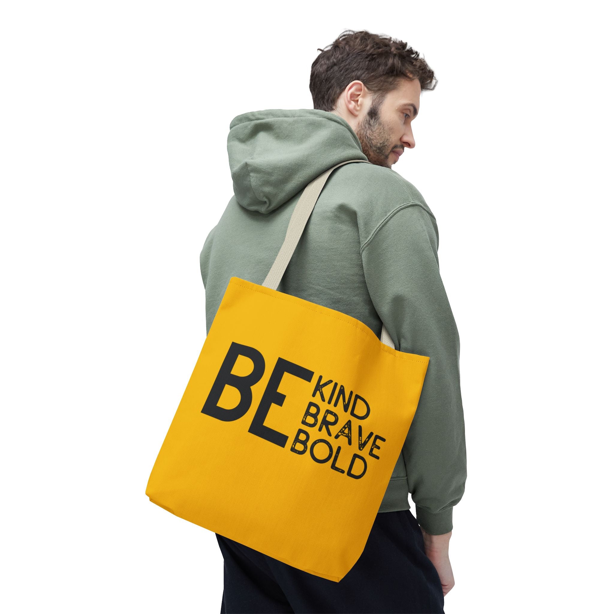Inspirational Tote Bag - Be Kind Brave Bold - Eco-Friendly Carryall - Yellow