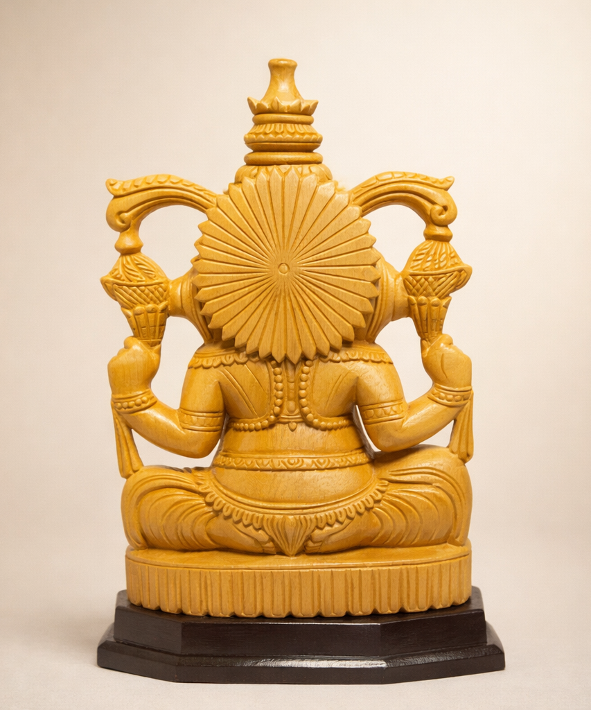 Handmade Sitting Lord Ganesha Wooden Sculpture | Gallory Hive