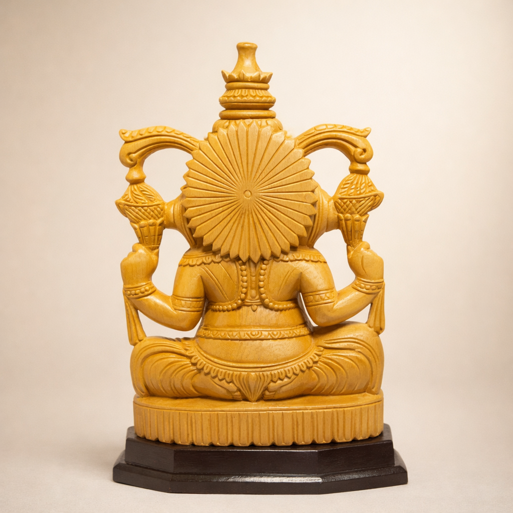 Handmade Sitting Lord Ganesha Wooden Sculpture | Gallory Hive