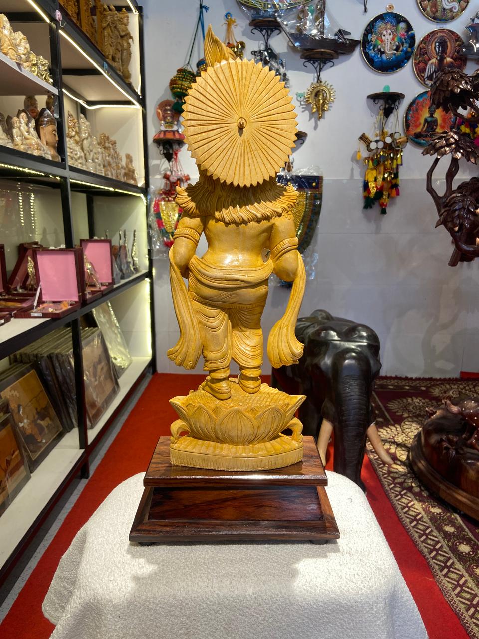 Handmade Standing Muralidhar Krishna Wooden Sculpture | Gallory Hive