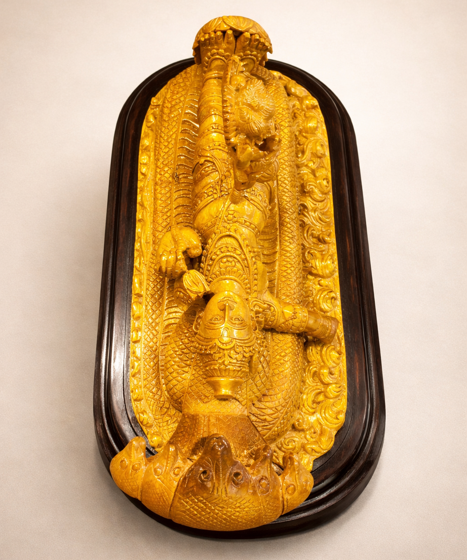 Handmade Anantha Shayanam God Padmanabha Wooden Sculpture | Gallory Hive