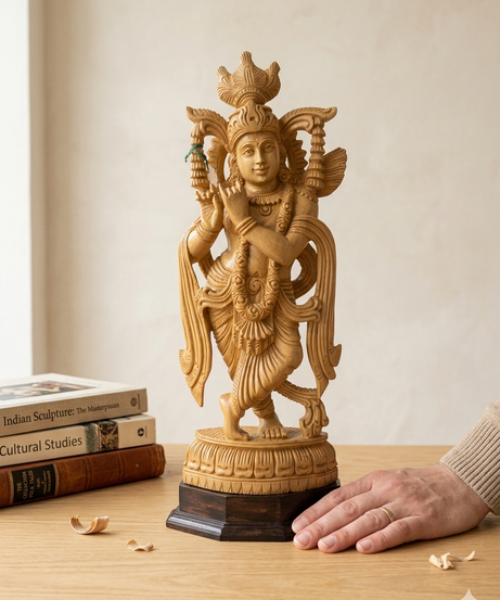 Handmade Standing Krishna Wooden Sculpture | Gallory Hive