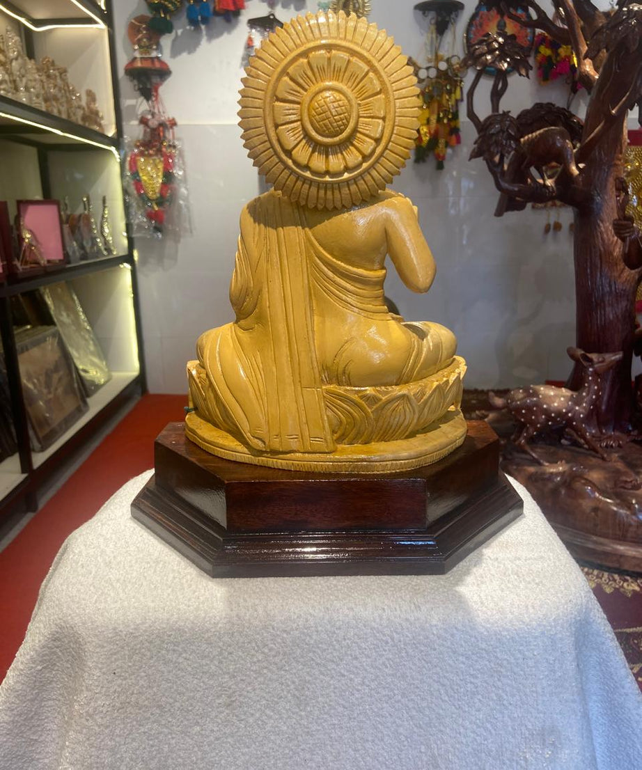 Handmade Sitting Lord Budha Wooden Sculpture | Gallory Hive