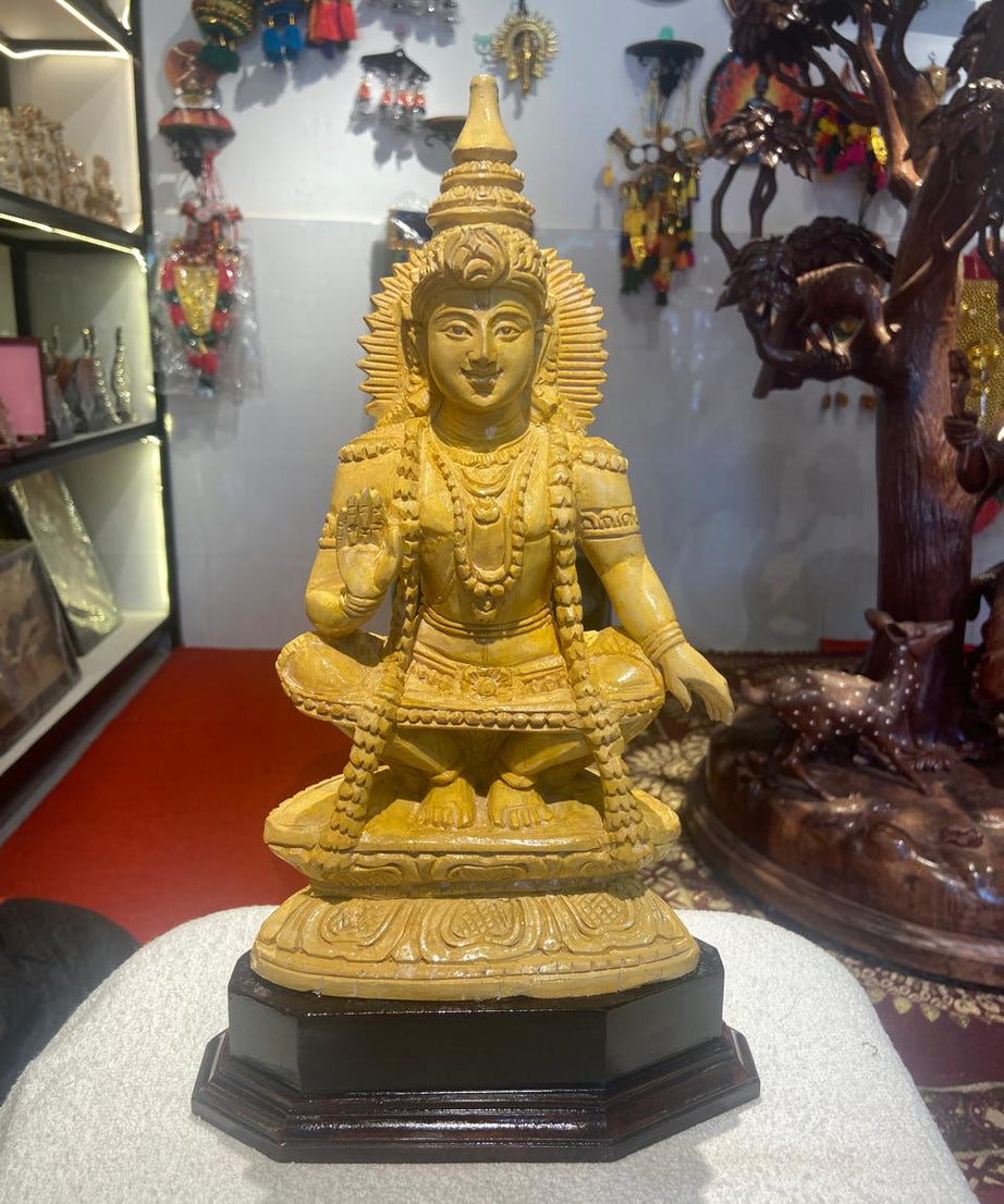 Handmade Sitting Lord Ayyappa Wooden Sculpture | Gallory Hive