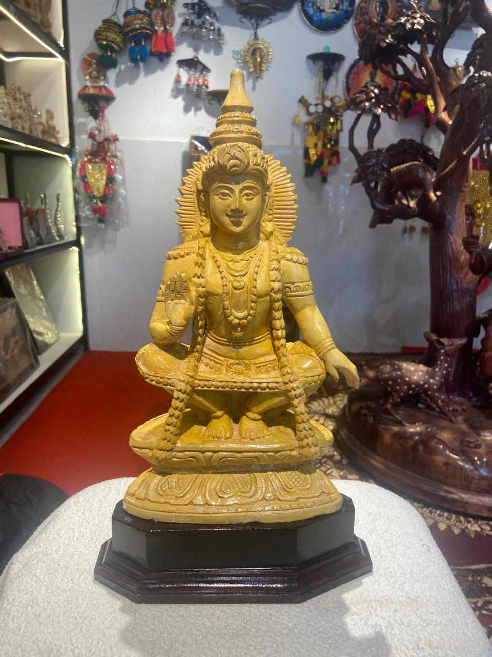 Handmade Sitting Lord Ayyappa Wooden Sculpture | Gallory Hive
