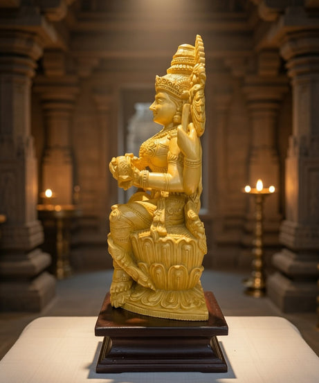 Handmade Sitting Saraswati Wooden Sculpture | Gallory Hive