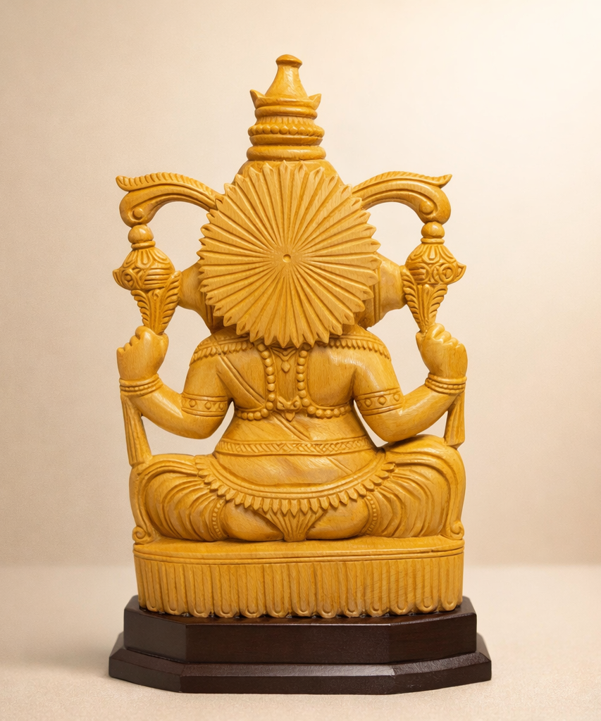Handmade Sitting Lord Ganesha Wooden Sculpture | Gallory Hive