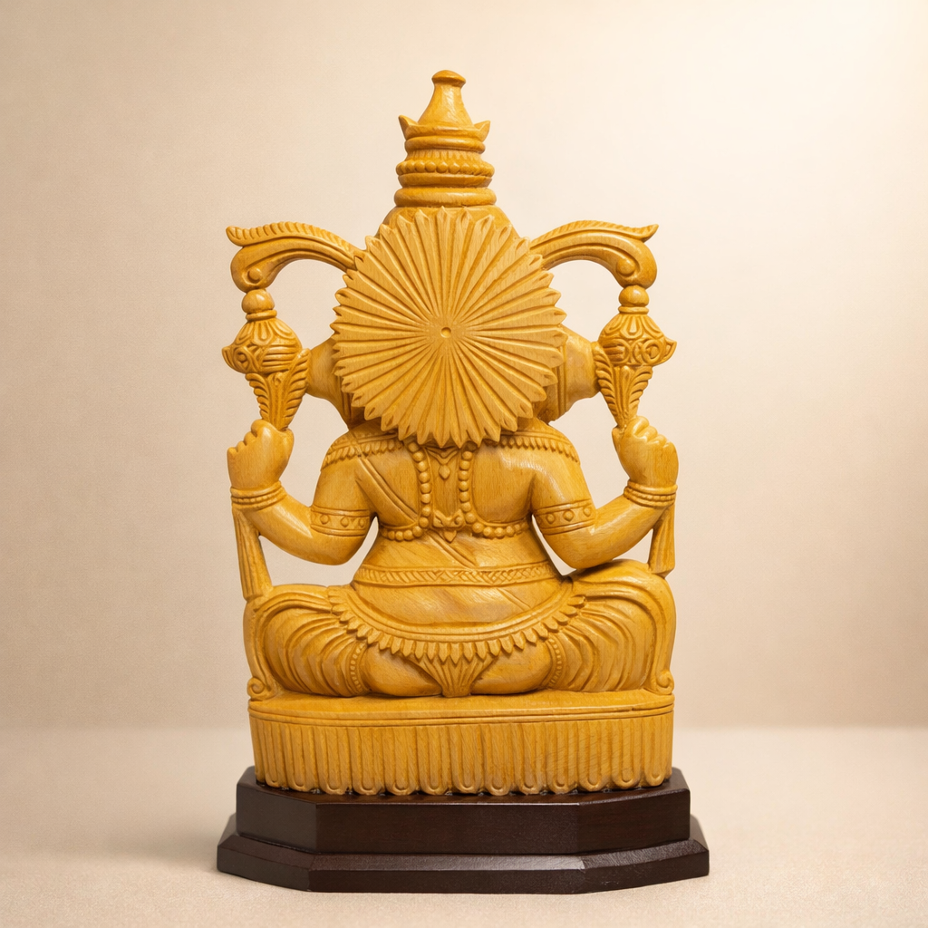 Handmade Sitting Lord Ganesha Wooden Sculpture | Gallory Hive