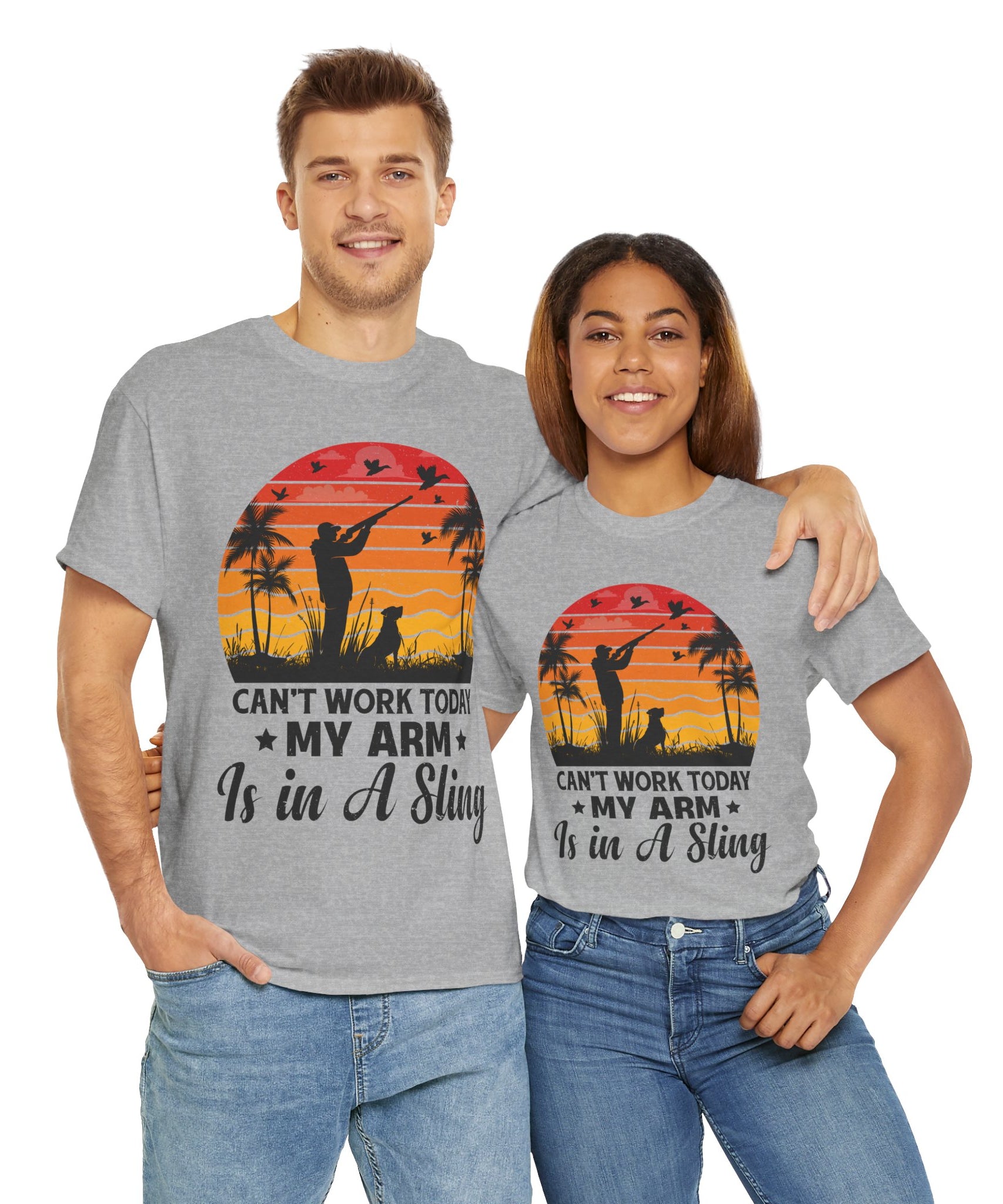 Hunter & Dog Tee – Retro Sunset Scene