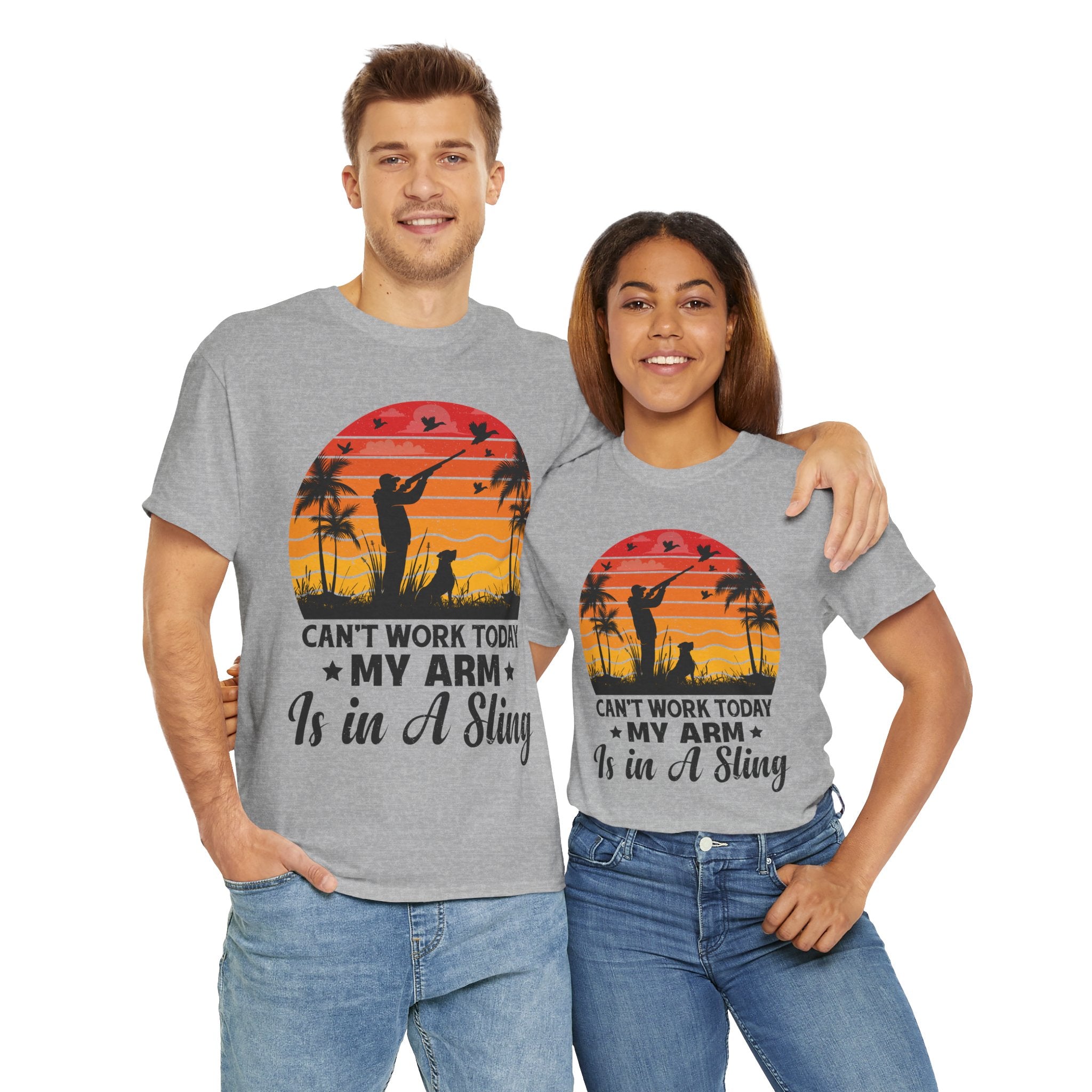 Hunter & Dog Tee – Retro Sunset Scene