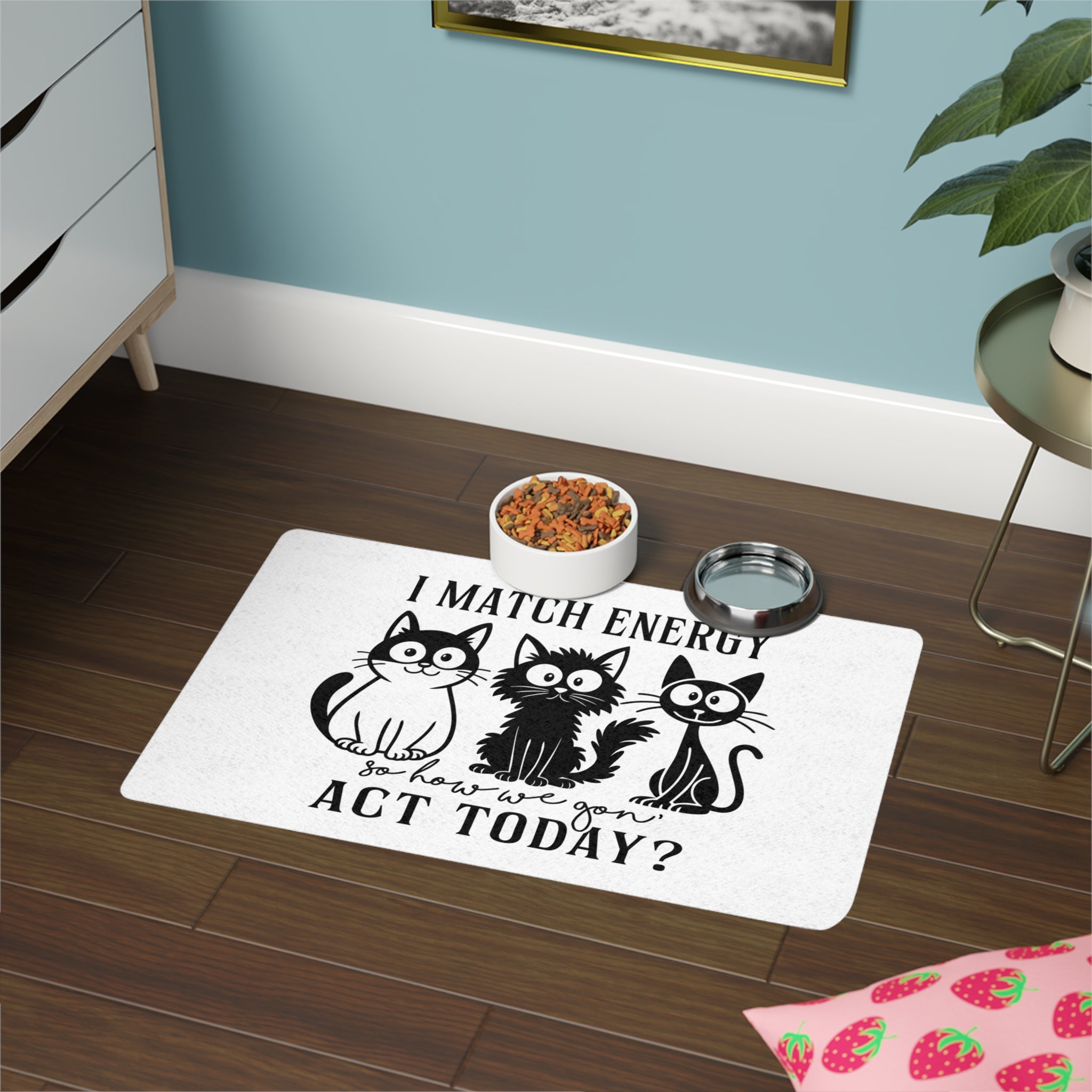 Pet Food Mat with Cute Cat Design | Gallory Hive