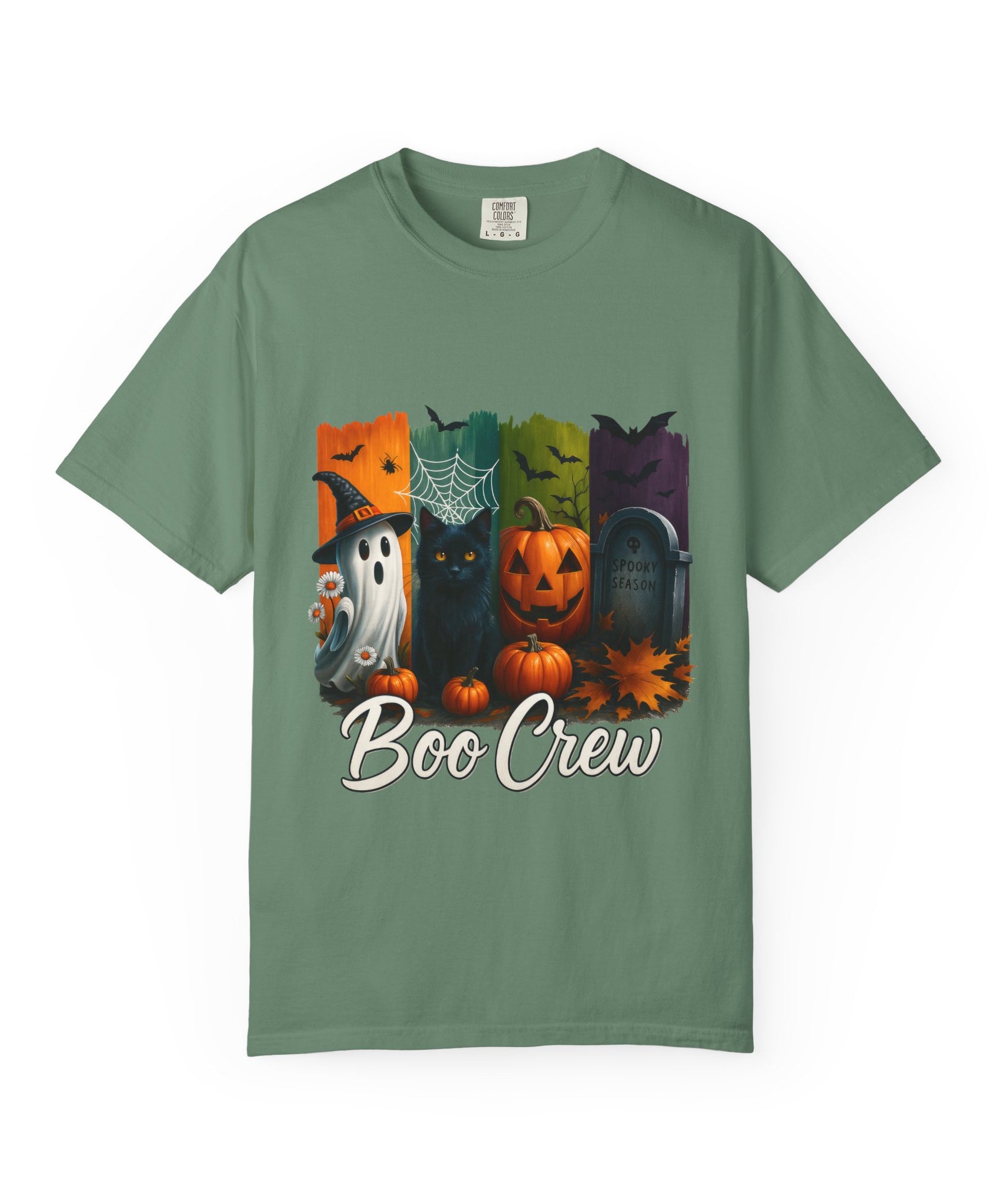 Boo Crew Halloween Unisex T-Shirt – Cute Ghost, Black Cat, Pumpkin & Tombstone Design