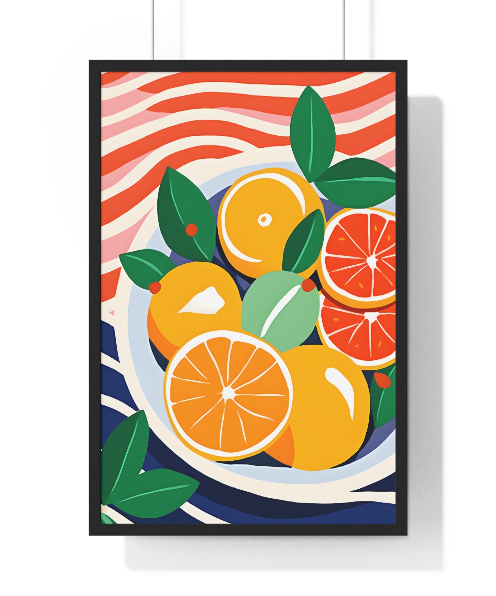 Citrus Bowl Art – Premium Wooden Framed Poster with Oranges, Grapefruit & Leaves