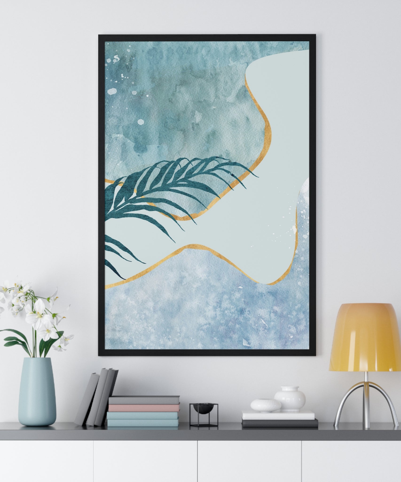 Abstract Leaf Prints on Wooden Frame – Modern Wall Art
