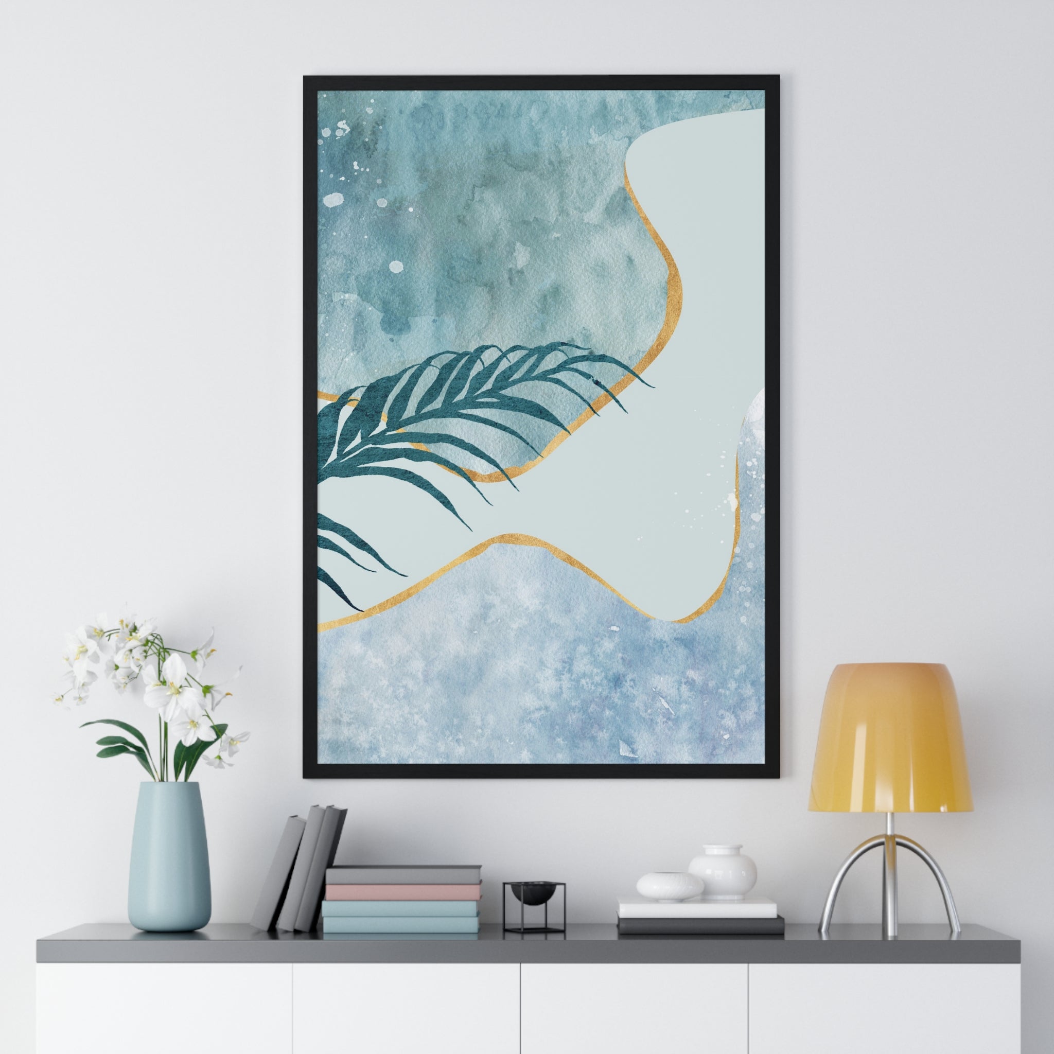 Abstract Leaf Prints on Wooden Frame – Modern Wall Art