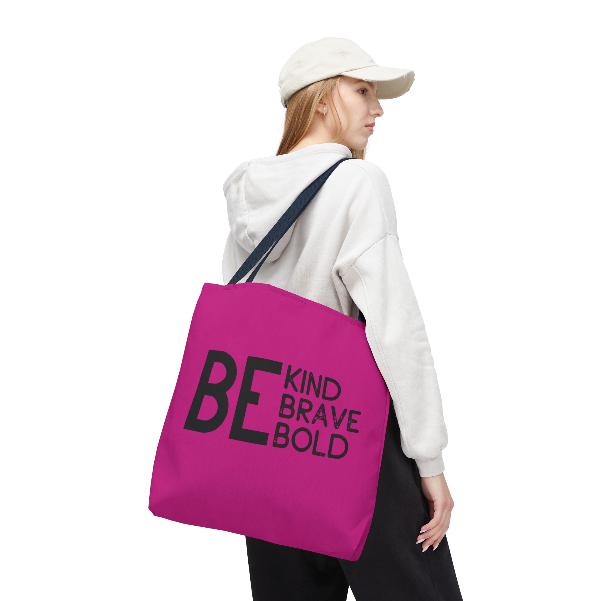 Inspirational Tote Bag - Be Kind Brave Bold - Eco-Friendly Carryall - Dark Pink