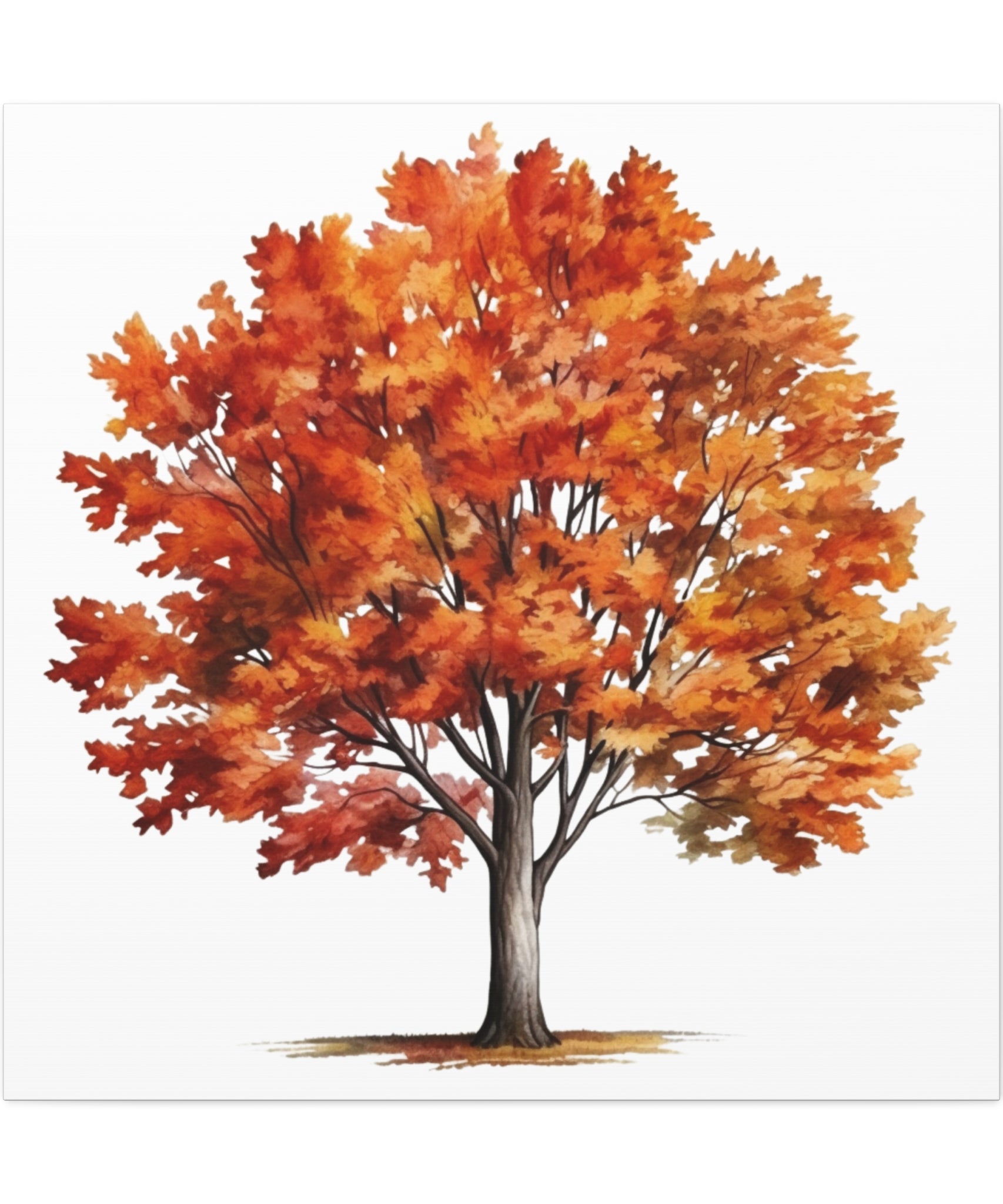 Crimson Canopy – Autumn Tree Watercolor on Floral Canvas Wall Art