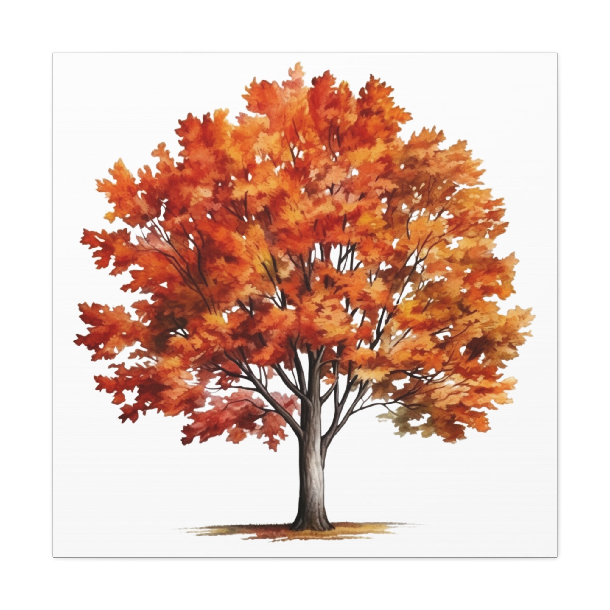 Crimson Canopy – Autumn Tree Watercolor on Floral Canvas Wall Art