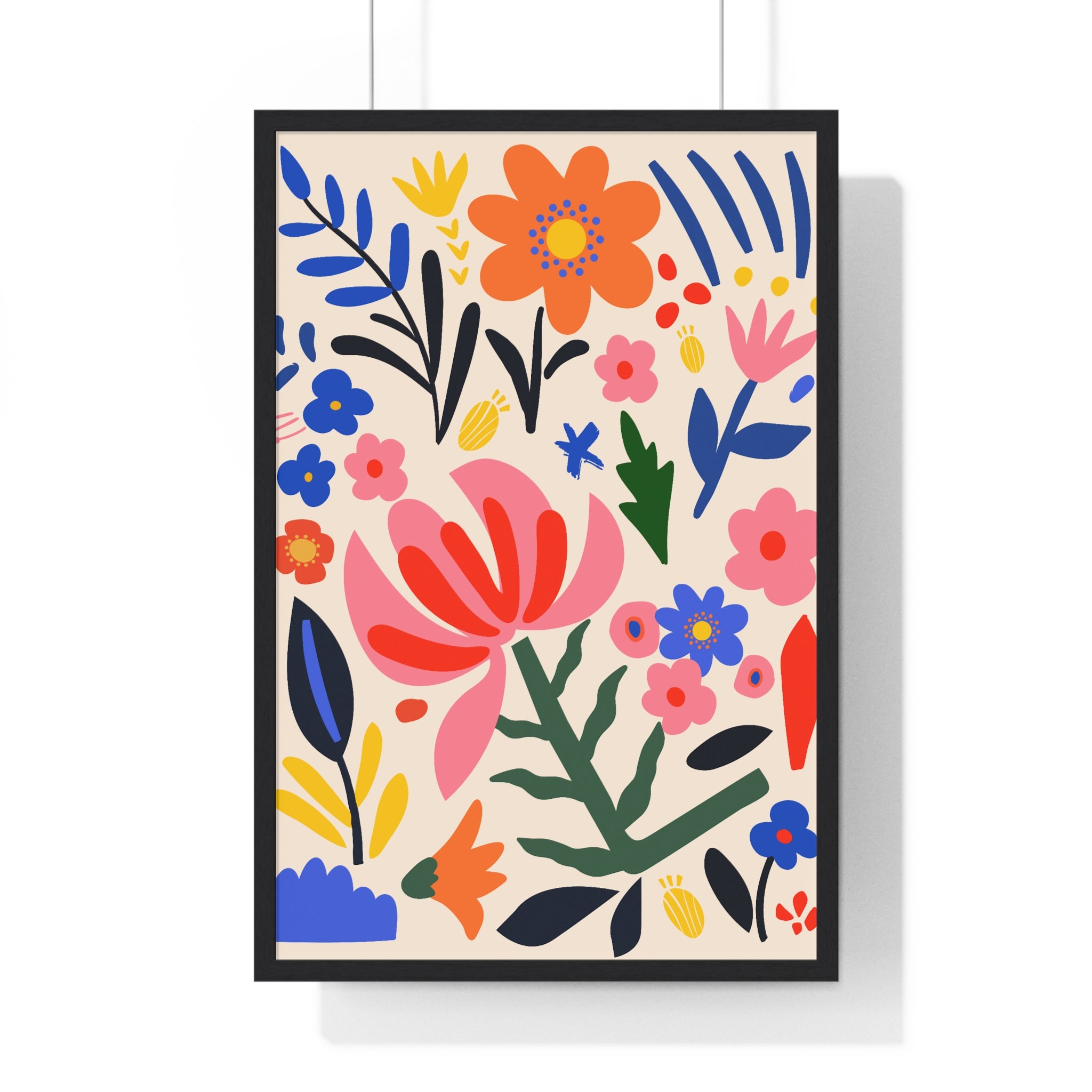 Vibrant Exotic Palm Leaf Art on Purple Grid in Premium Frame