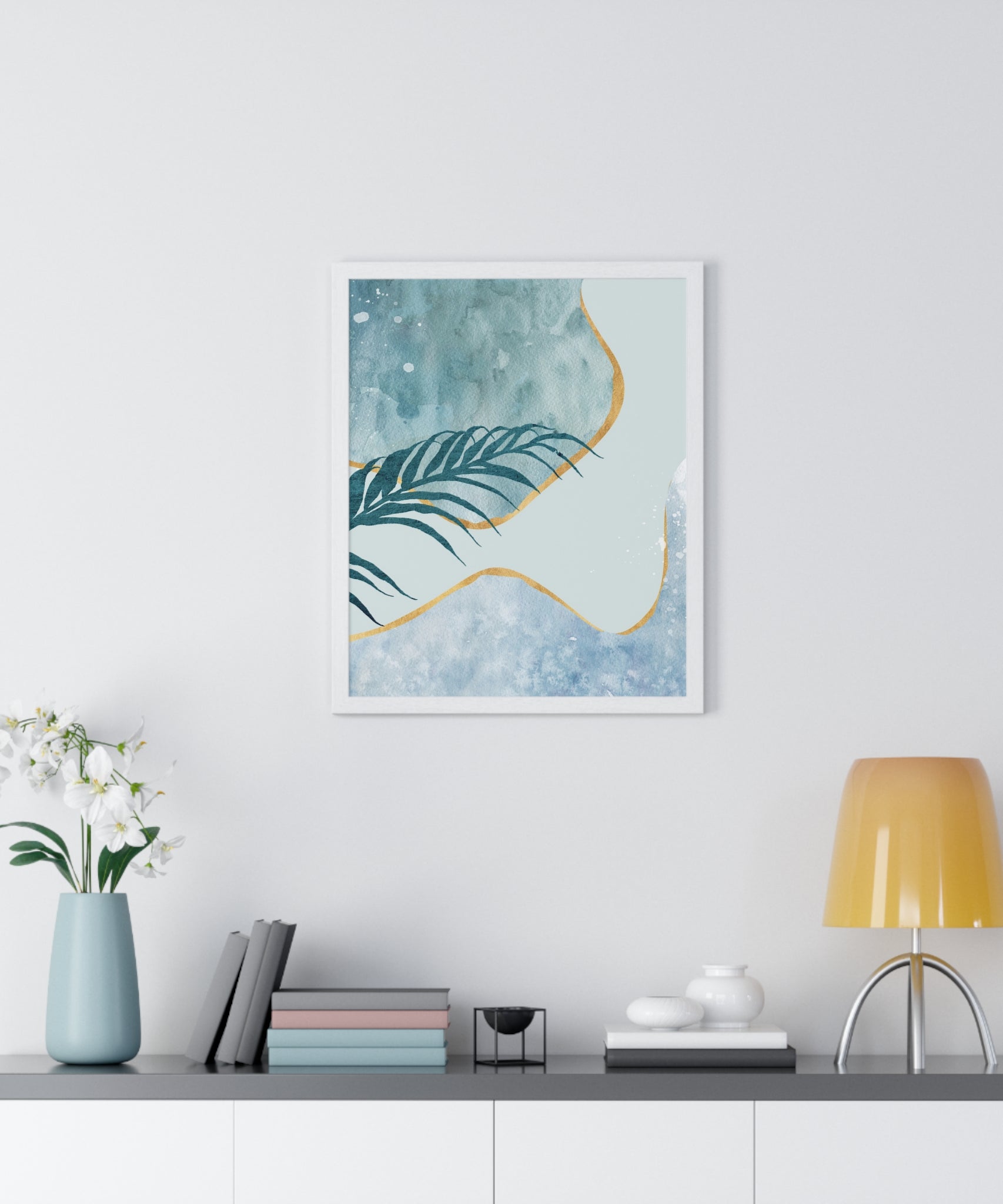 Abstract Leaf Prints on Wooden Frame – Modern Wall Art