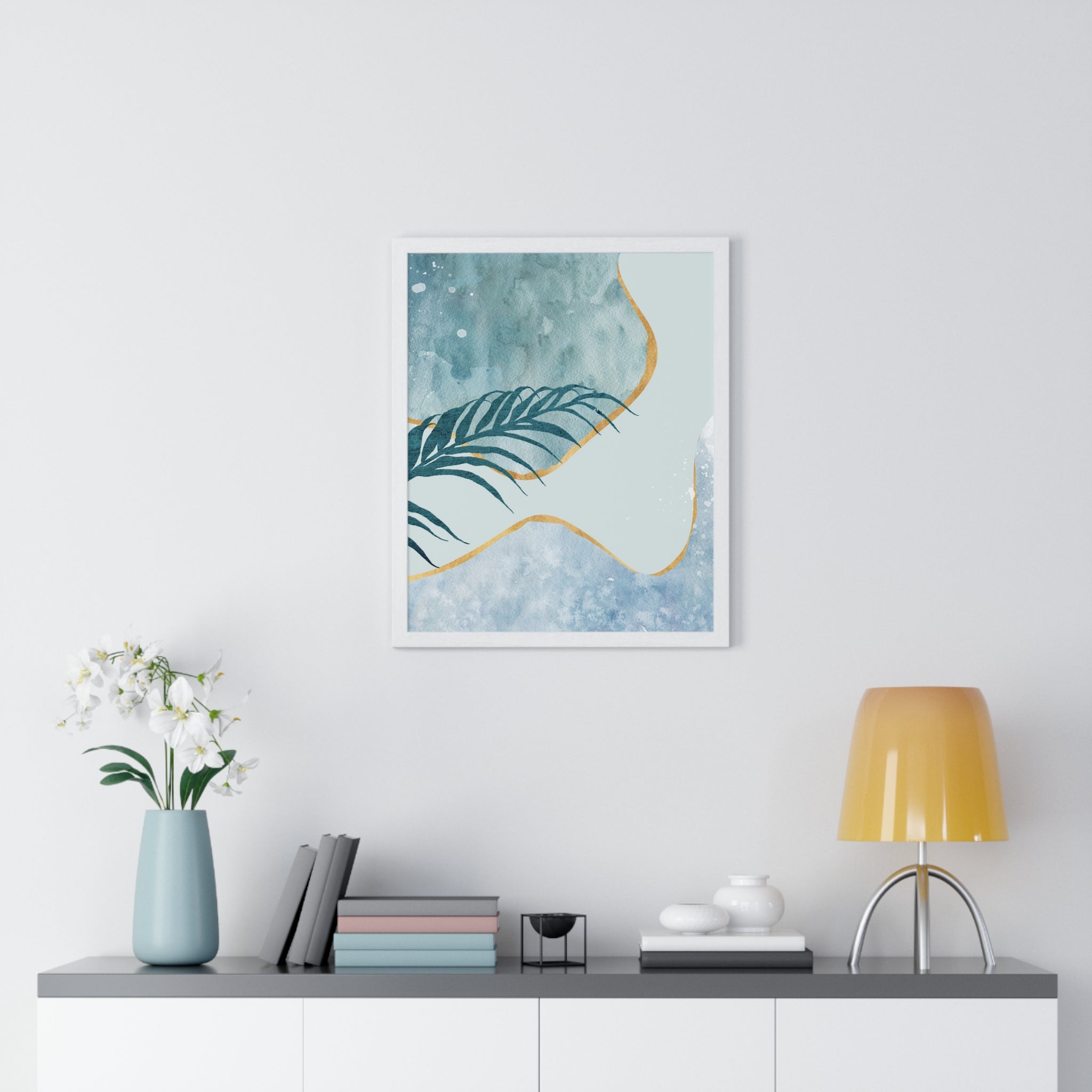 Abstract Leaf Prints on Wooden Frame – Modern Wall Art