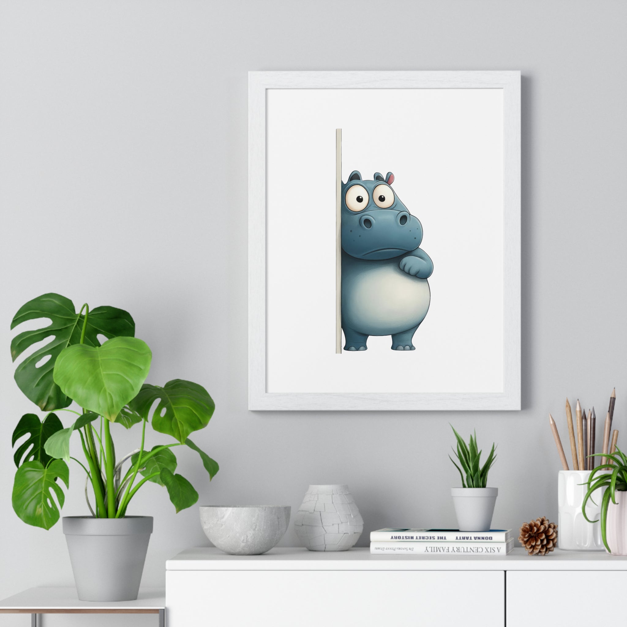 Shy Hippo Wooden Frame Wall Décor