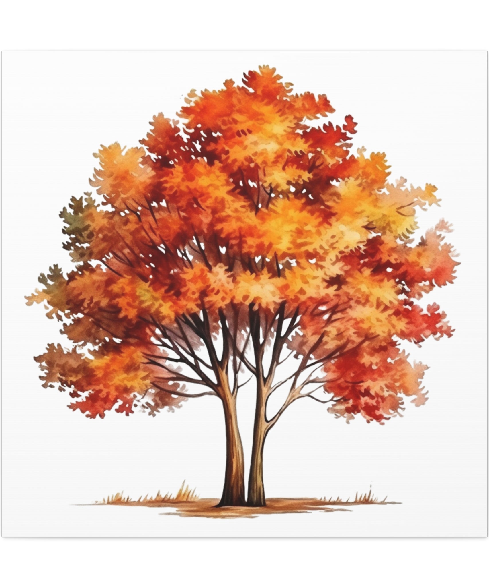 Radiant Roots – Autumn Tree Watercolor Illustration on Floral Canvas Wall Art