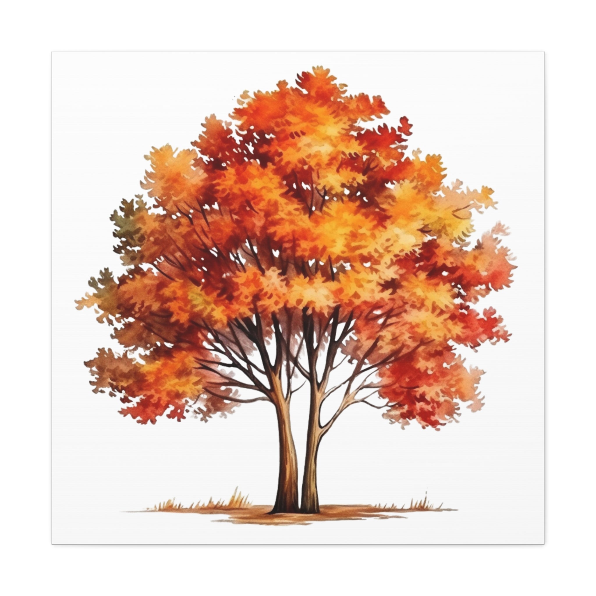 Radiant Roots – Autumn Tree Watercolor Illustration on Floral Canvas Wall Art