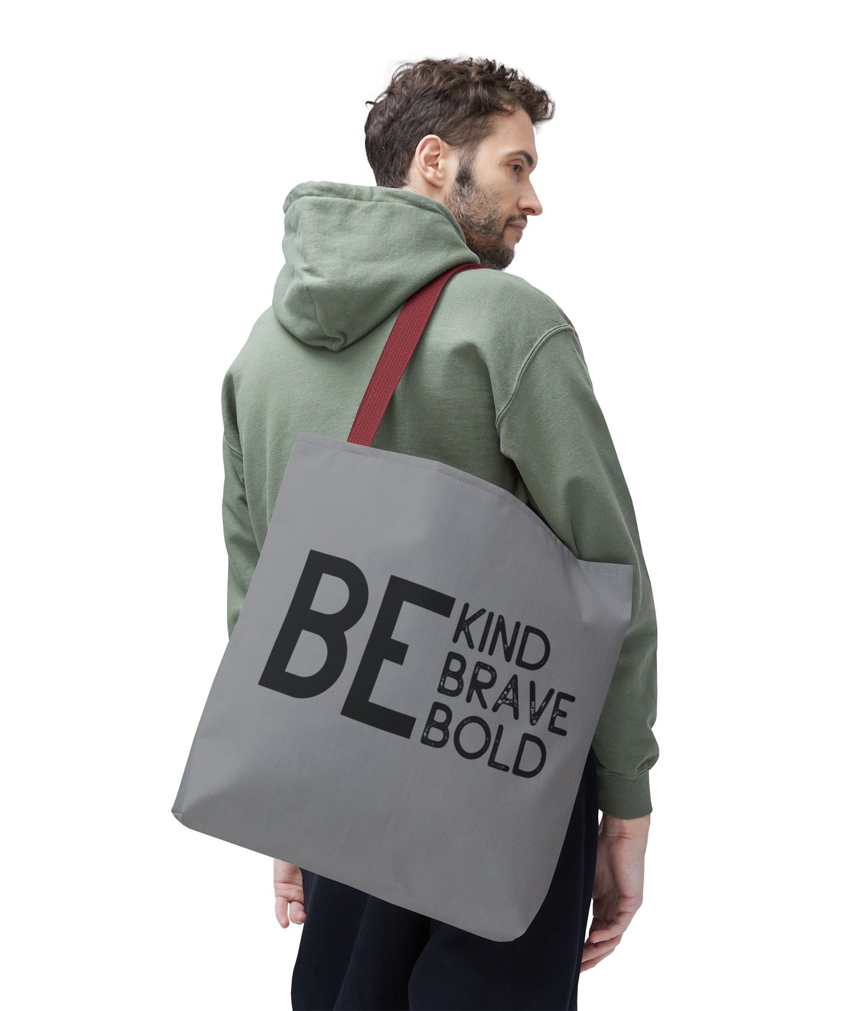 Inspirational Tote Bag - Be Kind Brave Bold - Eco-Friendly Carryall - Grey