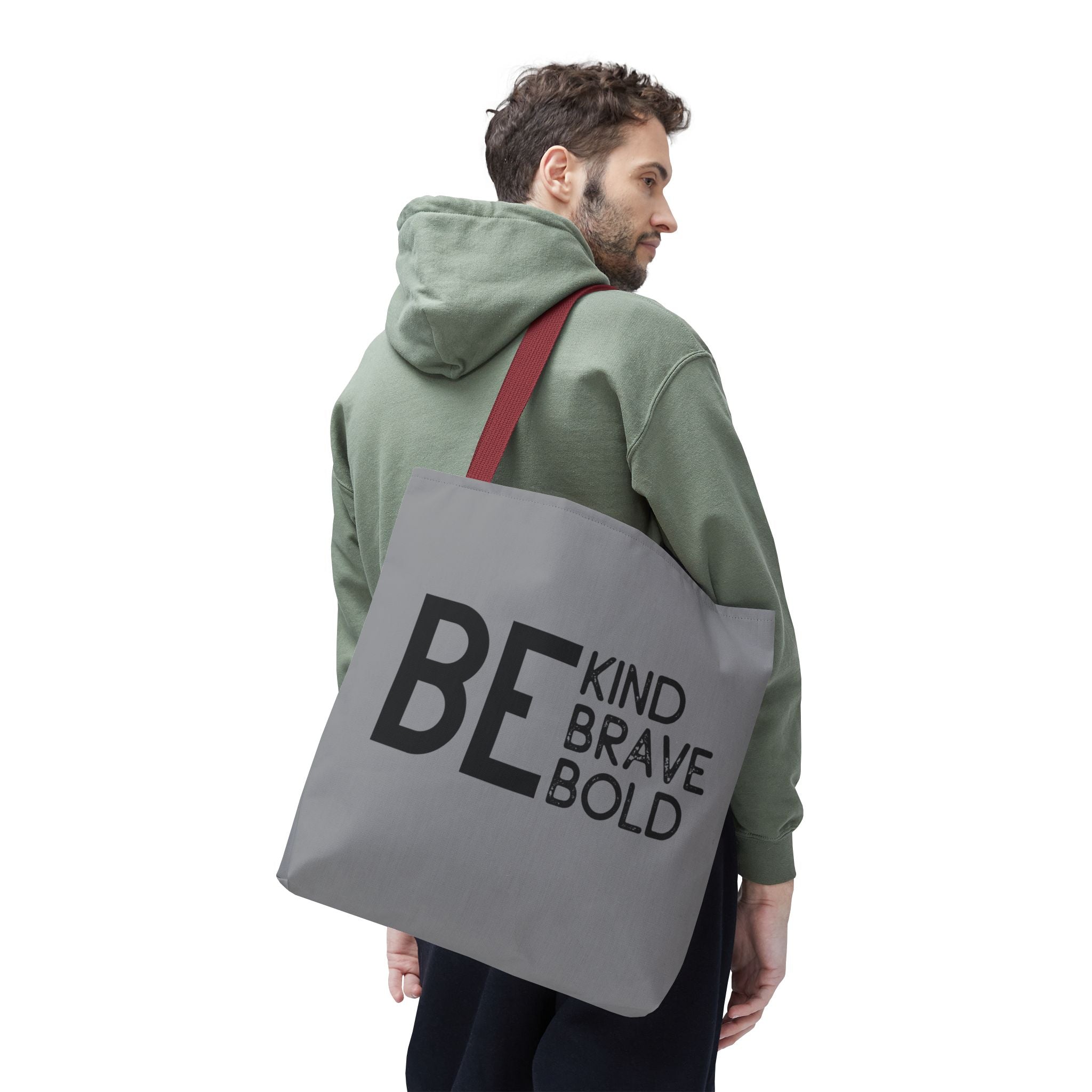 Inspirational Tote Bag - Be Kind Brave Bold - Eco-Friendly Carryall - Grey